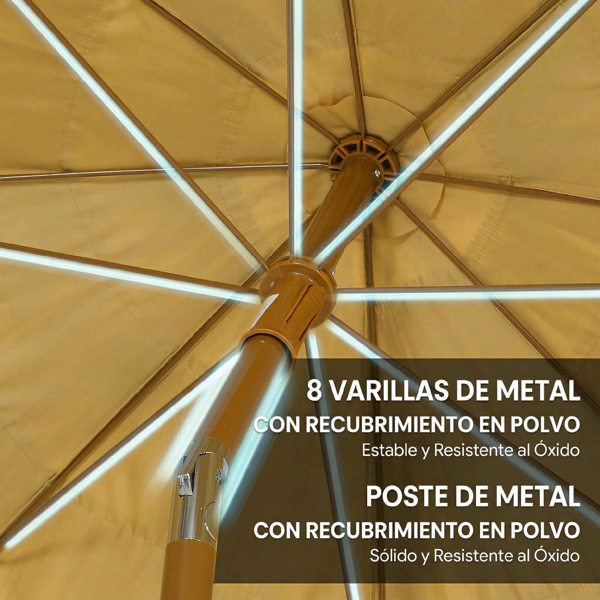 Outsunny Sombrilla de Playa con Flecos de Paja Ø178 cm, Sombrilla de Terraza Exterior con Inclinación, Altura Ajustable, UV50+, Bolsa de Transporte, Anclaje de Arena, Marrón Claro