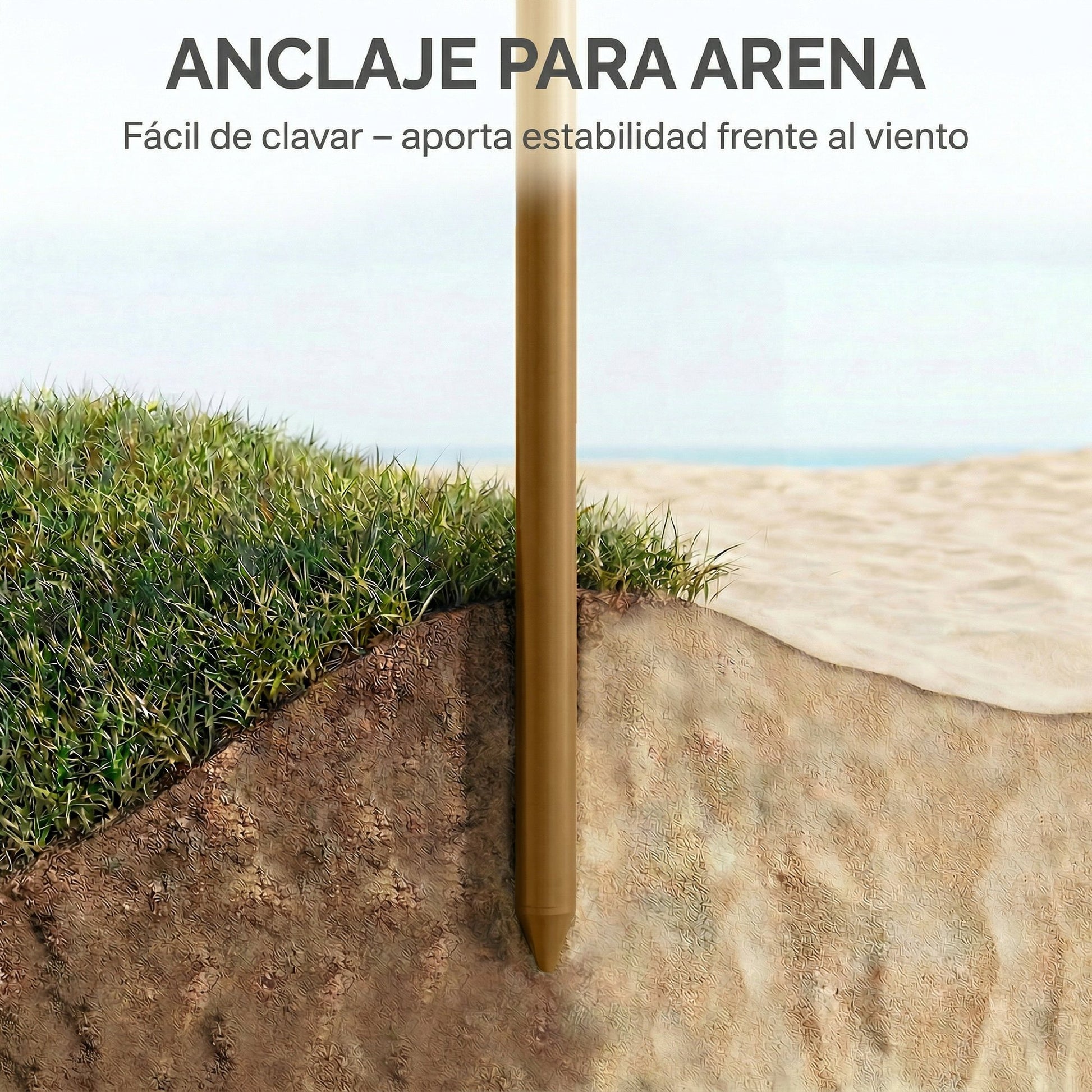 Outsunny Sombrilla de Playa con Flecos de Paja Ø178 cm, Sombrilla de Terraza Exterior con Inclinación, Altura Ajustable, UV50+, Bolsa de Transporte, Anclaje de Arena, Marrón Claro