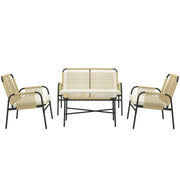 Outsunny Conjunto de Jardín de Ratán Sintético Juego de 4 Piezas Muebles de Jardín con 2 Sillones 1 Sofá Doble 1 Mesa de Centro con Tablero de Vidrio y Cojines para Exterior Natural y Negro