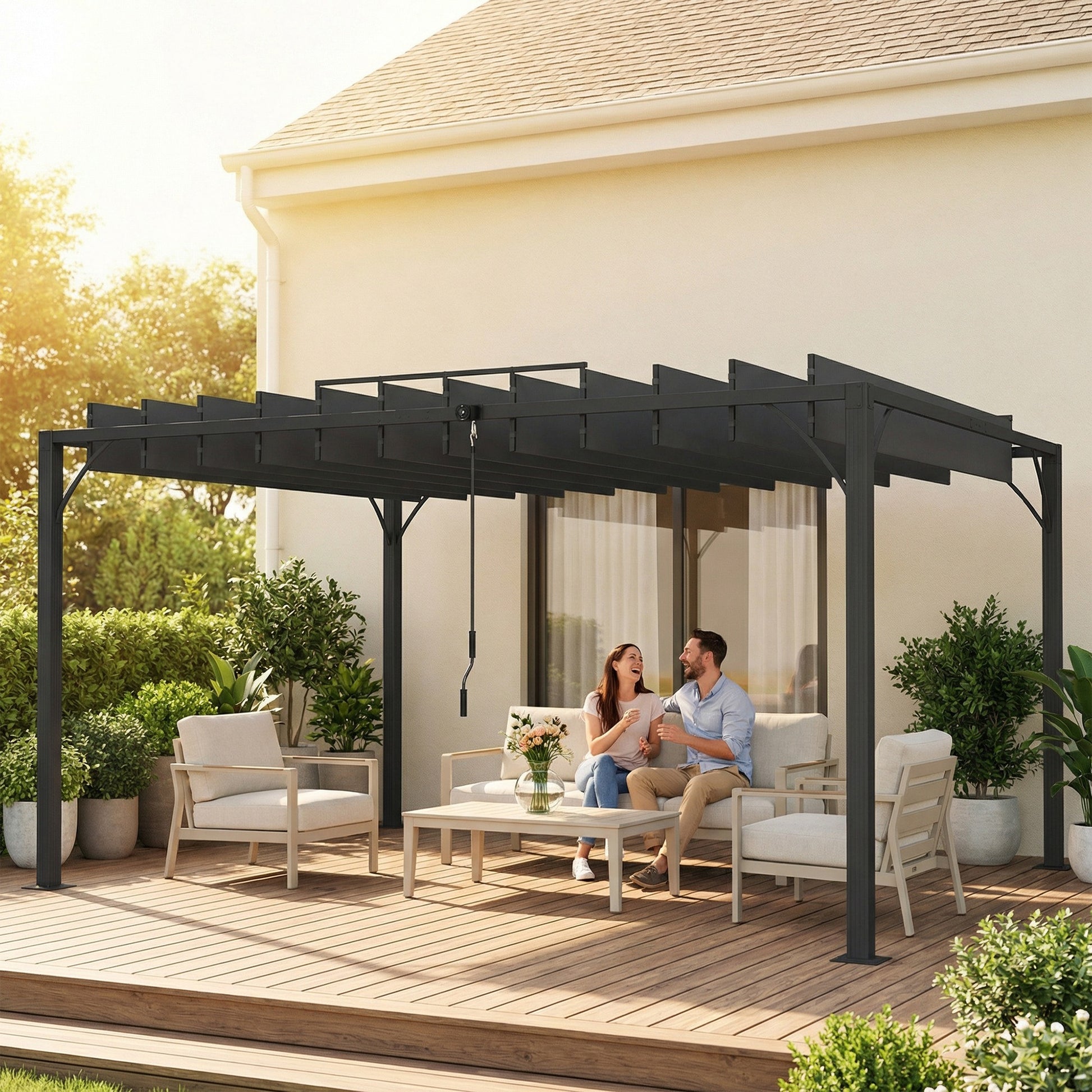 Outsunny Pérgola de Jardín 3x4 m, Cenador de Jardín con Techo de Lamas Orientables a 135°, Estructura de Aluminio, Protección UPF50+, Pabellón para Exterior, Patio, Terraza, Gris Oscuro