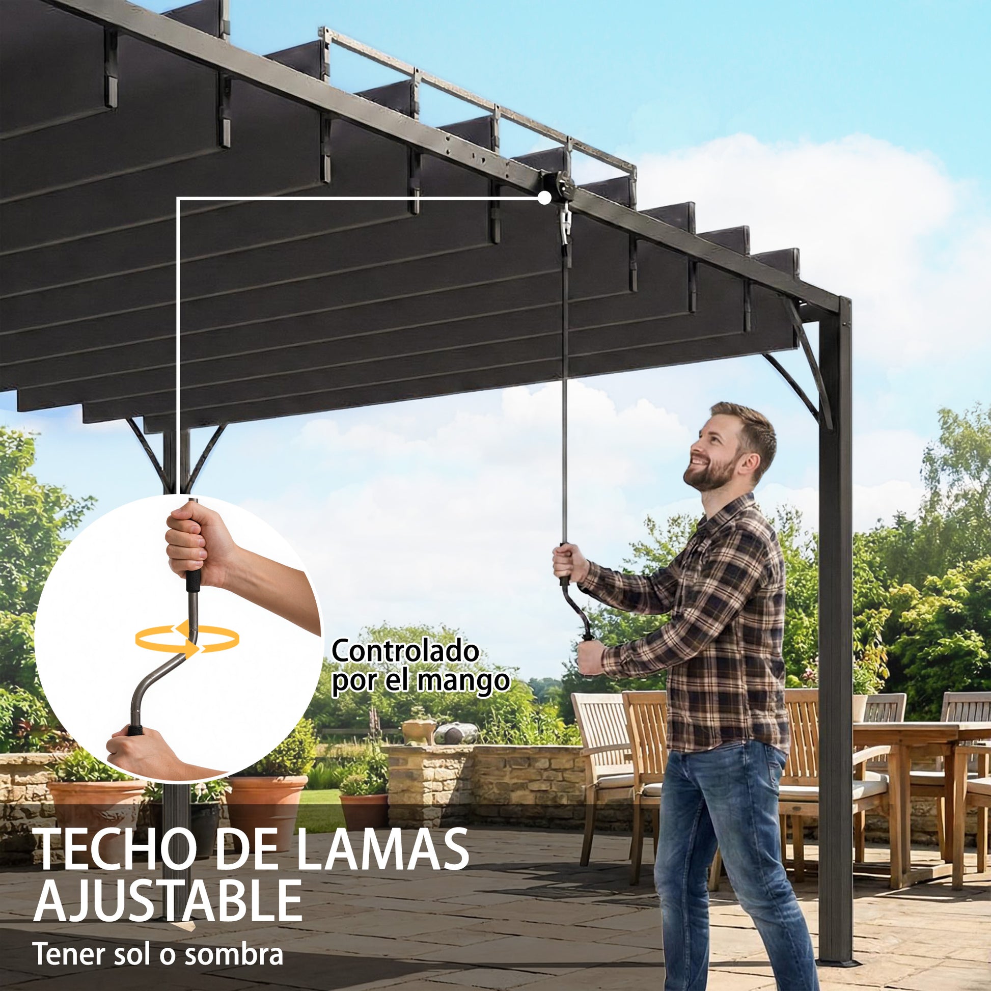 Outsunny Pérgola de Jardín 3x4 m, Cenador de Jardín con Techo de Lamas Orientables a 135°, Estructura de Aluminio, Protección UPF50+, Pabellón para Exterior, Patio, Terraza, Gris Oscuro