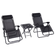 Outsunny Set de 2 Sillas de Gravedad Cero Plegables 90x65x110 cm y Mesa Auxiliar 50x50x50 cm con 2 Portavasos Sillas Reclinables con Reposacabezas para Jardín Terraza Negro