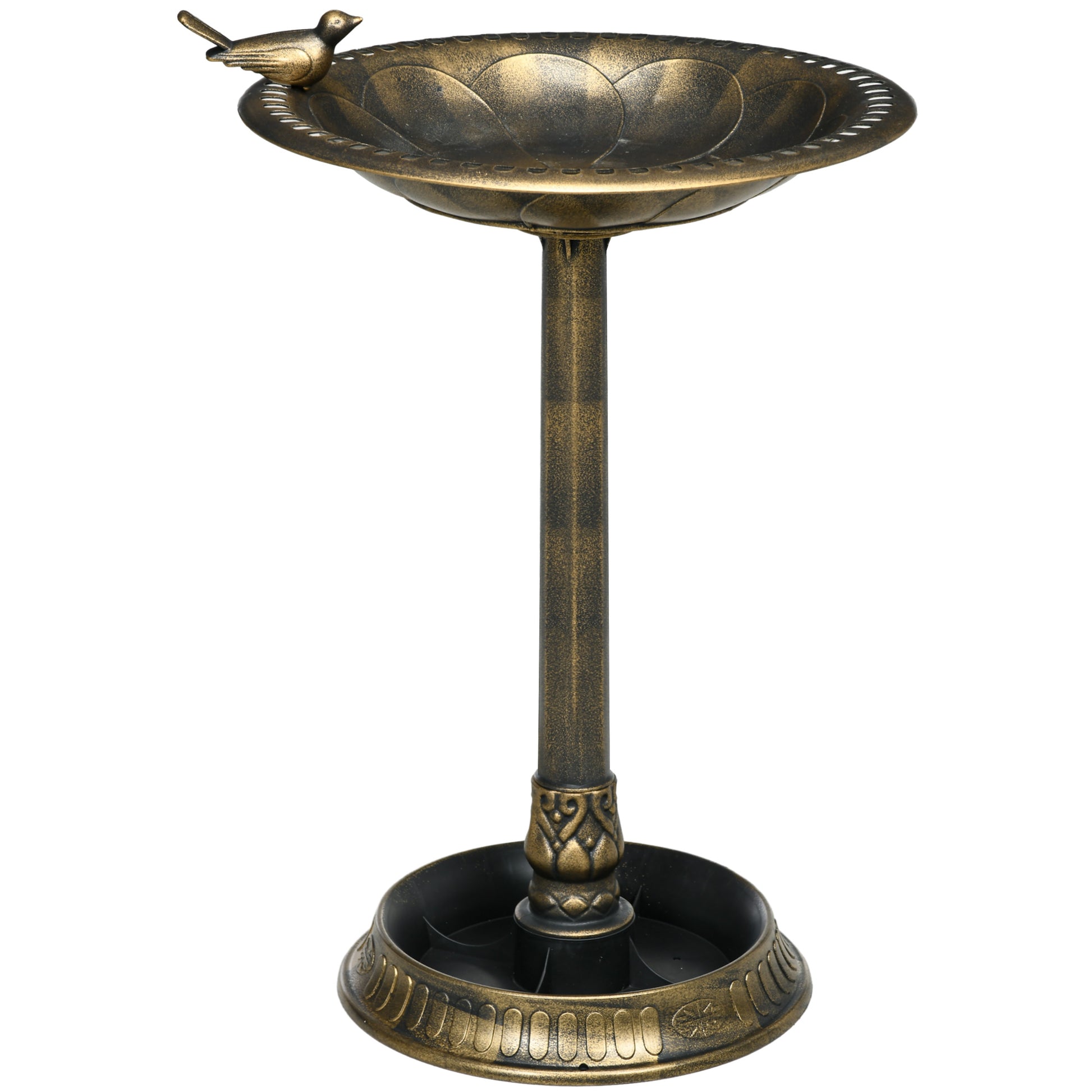 Outsunny Baño para Pájaros de Jardín Exterior Altura 72 cm Comedero para Pájaros con 2 Niveles Recipientes Diseño Retro y Elegante Bebedero para Pájaros para Aire Libre Bronce