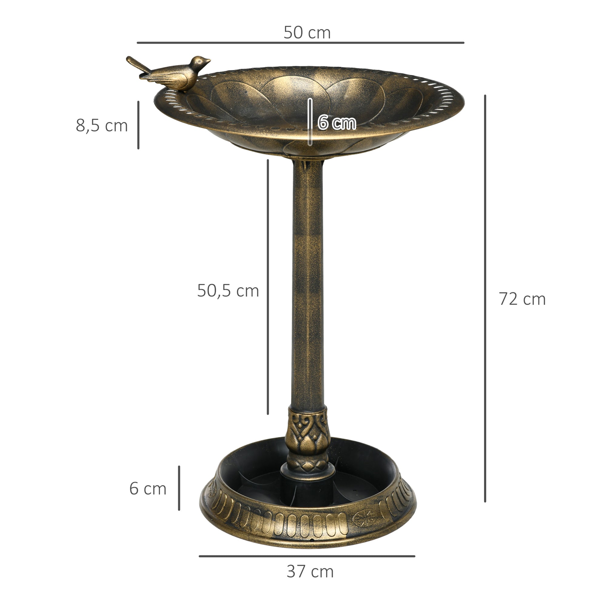 Outsunny Baño para Pájaros de Jardín Exterior Altura 72 cm Comedero para Pájaros con 2 Niveles Recipientes Diseño Retro y Elegante Bebedero para Pájaros para Aire Libre Bronce