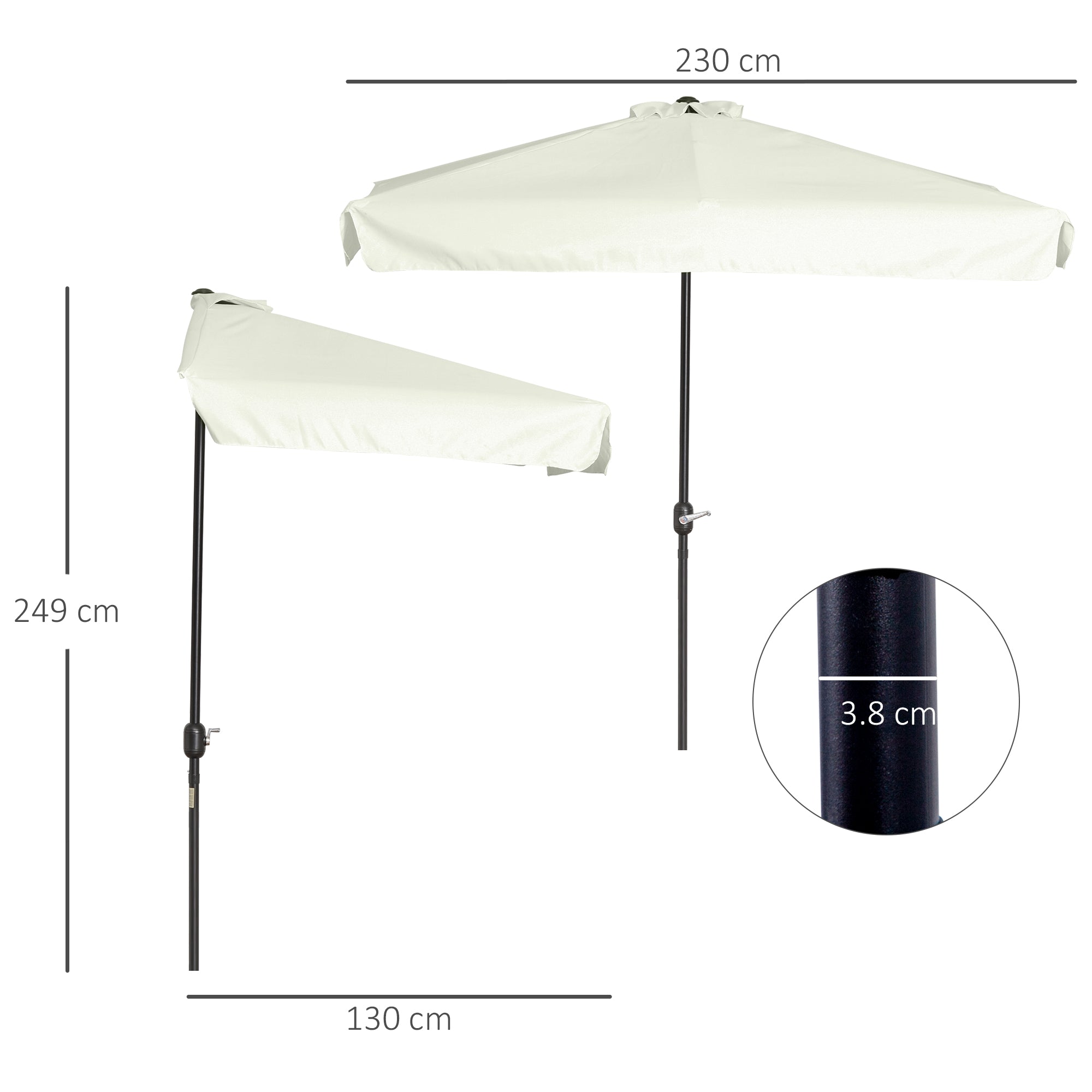 Outsunny Sombrilla Rectangular 230x130x249 cm Parasol para Pared Media Sombrilla con Manivela Protección UV Impermeable Sombrilla para Balcón Terraza Jardín Crema