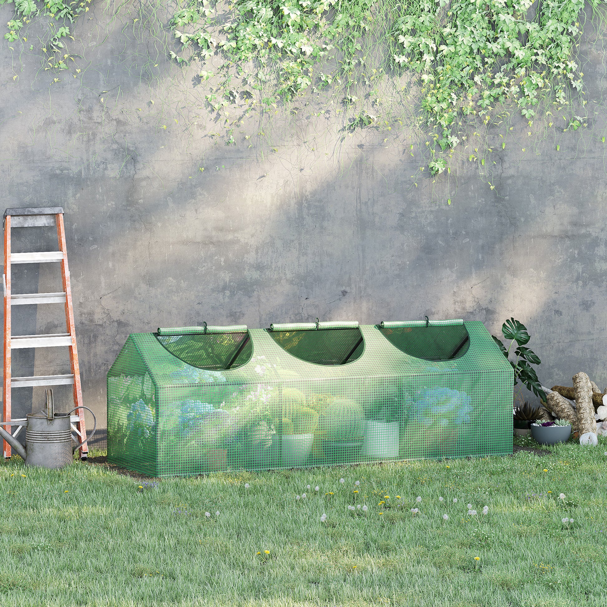 Outsunny Invernadero de Terraza 180x60x60 cm Caseta de Jardín Acero con 3 Ventanas Enrollables Vivero Casero para Cultivo de Plantas Verduras Flores Verde