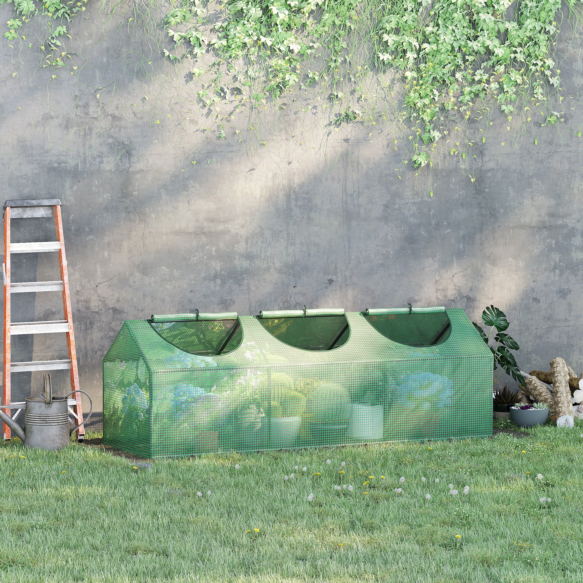 Outsunny Invernadero de Terraza 180x60x60 cm Caseta de Jardín Acero con 3 Ventanas Enrollables Vivero Casero para Cultivo de Plantas Verduras Flores Verde