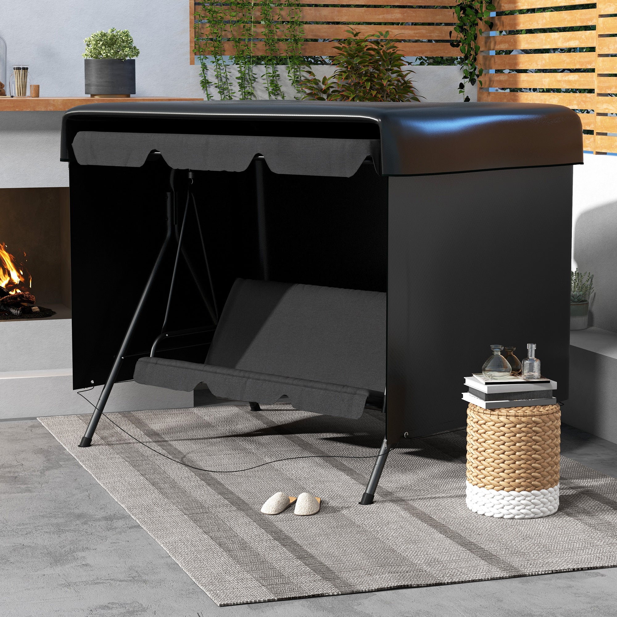 Outsunny Funda Balancín Jardín, Funda Columpio Jardín Exterior, Cubierta de Columpio con Cremallera, Impermeable, 215x155x150 cm, Negro