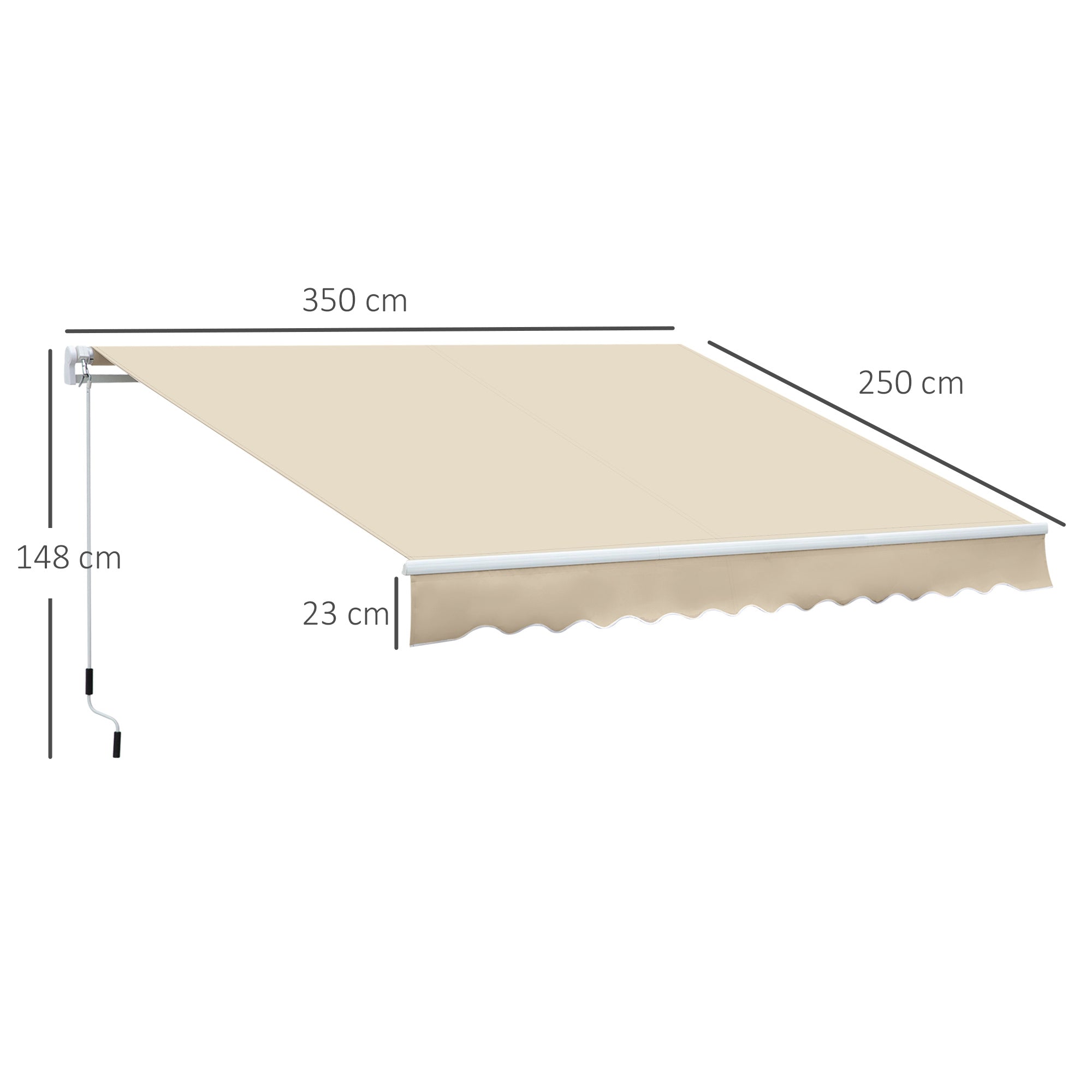 Outsunny Toldo Manual Retráctil 350x250 cm Toldo para Balcón con Manivela de Metal Impermeable y Anti-UV Toldo Enrollable de Exterior para Jardín Terraza Ventanas Crema