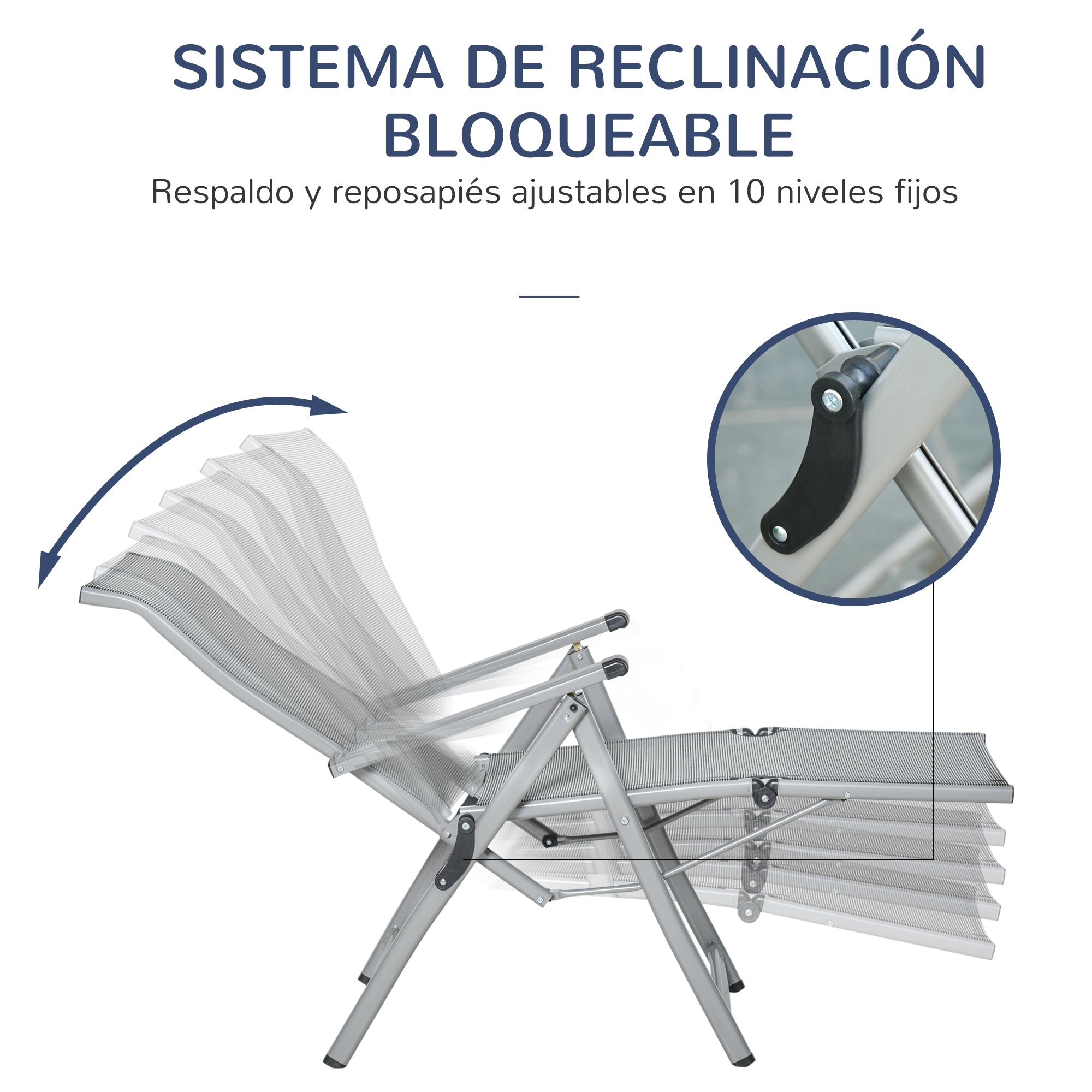 Outsunny Tumbona Plegable de Jardín Sillón Silla de Playa Ajustable en 10 Posiciones con Respaldo Alto y Reposapiés Transpirable Carga Máx. 120 kg 78x58x110 cm Gris