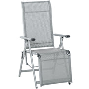 Outsunny Tumbona Plegable de Jardín Sillón Silla de Playa Ajustable en 10 Posiciones con Respaldo Alto y Reposapiés Transpirable Carga Máx. 120 kg 78x58x110 cm Gris