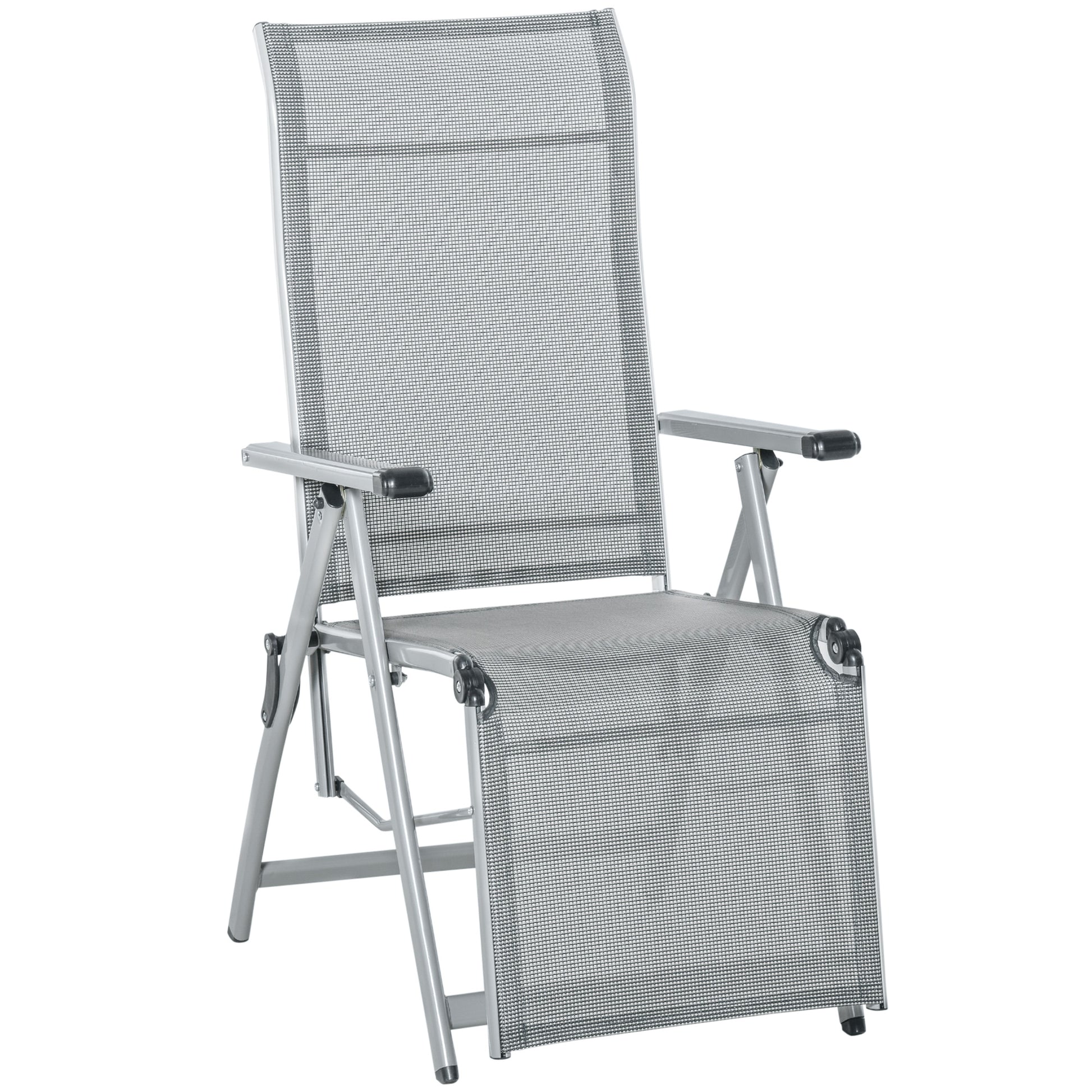 Outsunny Tumbona Plegable de Jardín Sillón Silla de Playa Ajustable en 10 Posiciones con Respaldo Alto y Reposapiés Transpirable Carga Máx. 120 kg 78x58x110 cm Gris