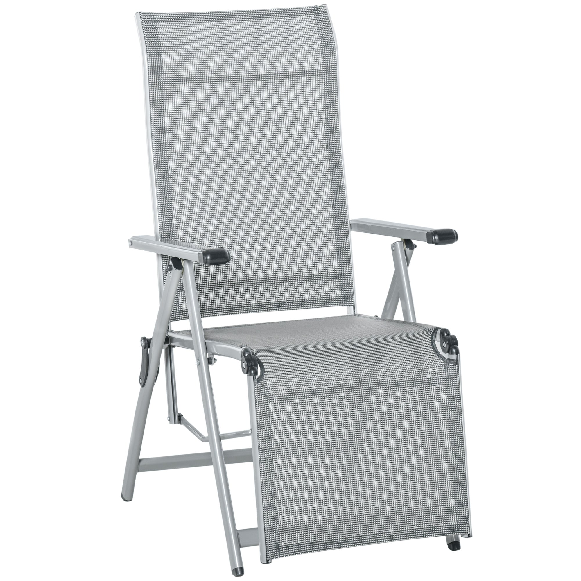 Outsunny Tumbona Plegable de Jardín Sillón Silla de Playa Ajustable en 10 Posiciones con Respaldo Alto y Reposapiés Transpirable Carga Máx. 120 kg 78x58x110 cm Gris