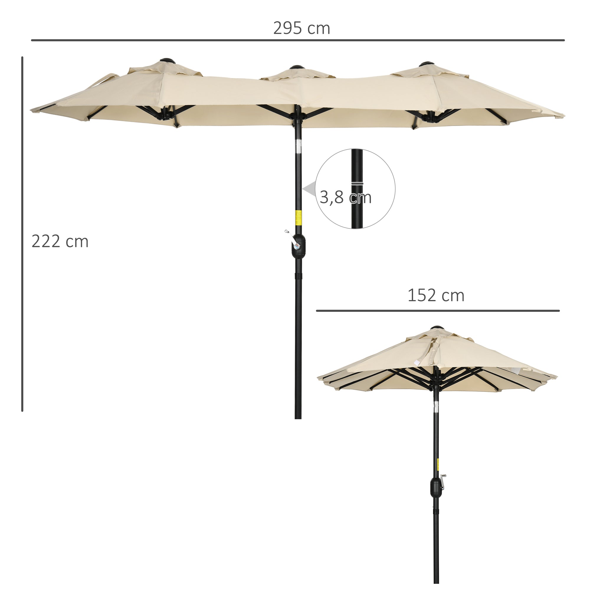 Outsunny Sombrilla Doble 2,95x1,52 m Sombrilla Terraza Exterior con Inclinación de 45° Manivela Manual y 3 Orificios de Ventilación Sombrilla Grande para Terraza Playa Piscina Caqui