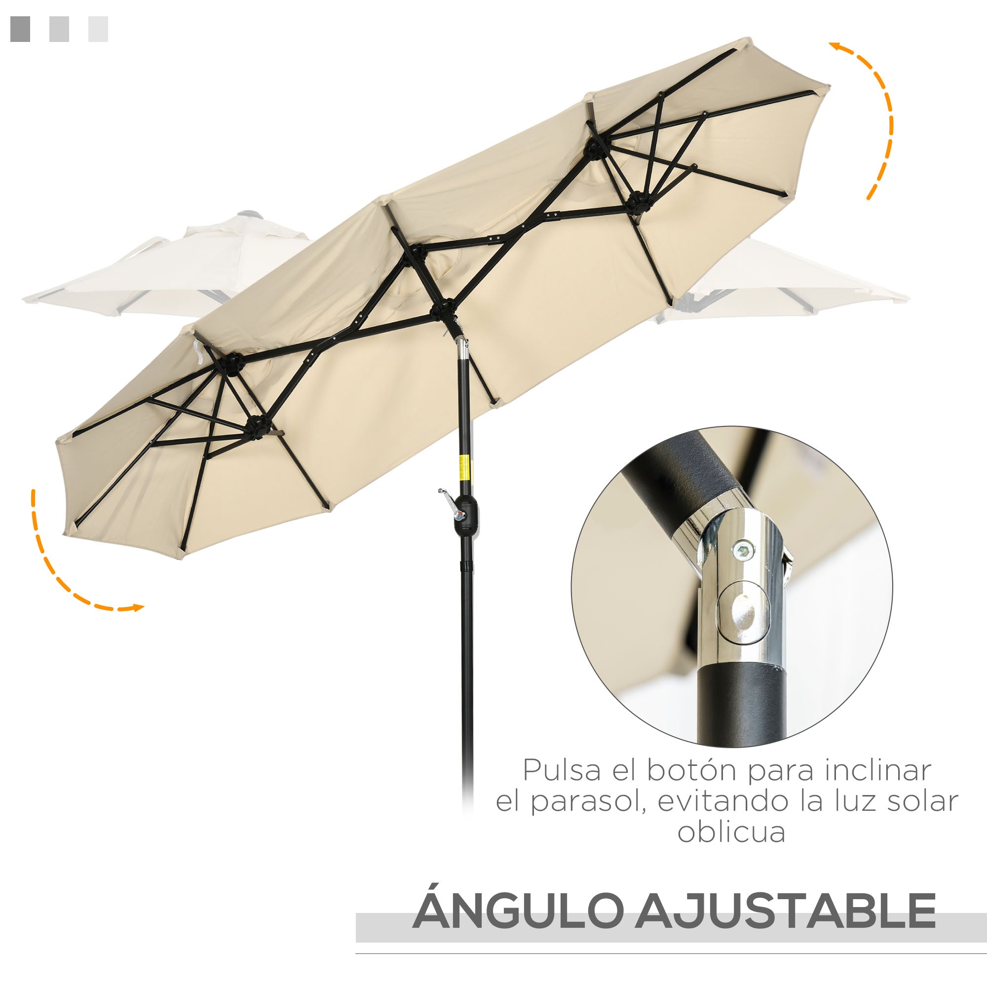Outsunny Sombrilla Doble 2,95x1,52 m Sombrilla Terraza Exterior con Inclinación de 45° Manivela Manual y 3 Orificios de Ventilación Sombrilla Grande para Terraza Playa Piscina Caqui