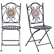 Outsunny Set de 2 Sillas Plegables de Jardín Bistro Silla Asiento Mosaico para Terraza Balcón Metal Carga 120 kg 50x40x94,5 cm Negro