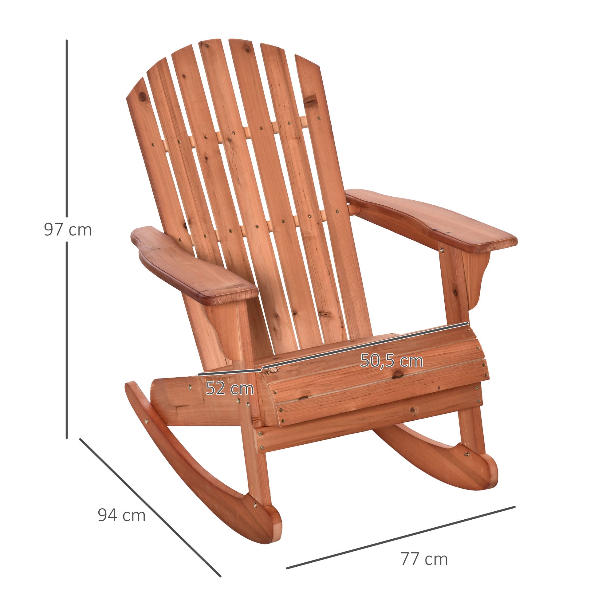 Outsunny Sillón Mecedora Silla Adirondack de Madera Natural 77x94x97 cm para Jardín Terraza Exterior de Estilo Rústico Carga 130kg Color Teca