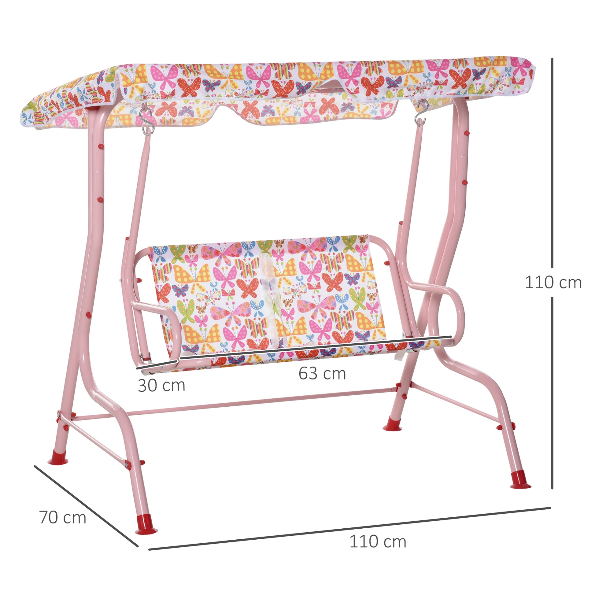 Outsunny Columpio Balancín de Jardín Infantil 2 Plazas para Niños de +3 Años con Toldo Ajustable en Ángulo para Terraza Balcón Carga Máx. 60 kg 110x70x110 cm Rosa
