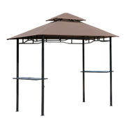 Outsunny Pabellón de Jardín 245x148 cm Cenador con Doble Techo Protección Solar 2 Estantes Laterales con Abrebotellas para Barbacoa Fiesta Eventos Exterior Color Café