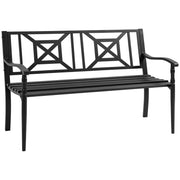 Outsunny Banco de Jardín de 2 Plazas Banco Exterior de Acero con Reposabrazos y Respaldo Decorativo para Terraza Balcón Patio Carga 240 kg 128x62,5x81,5 cm Negro