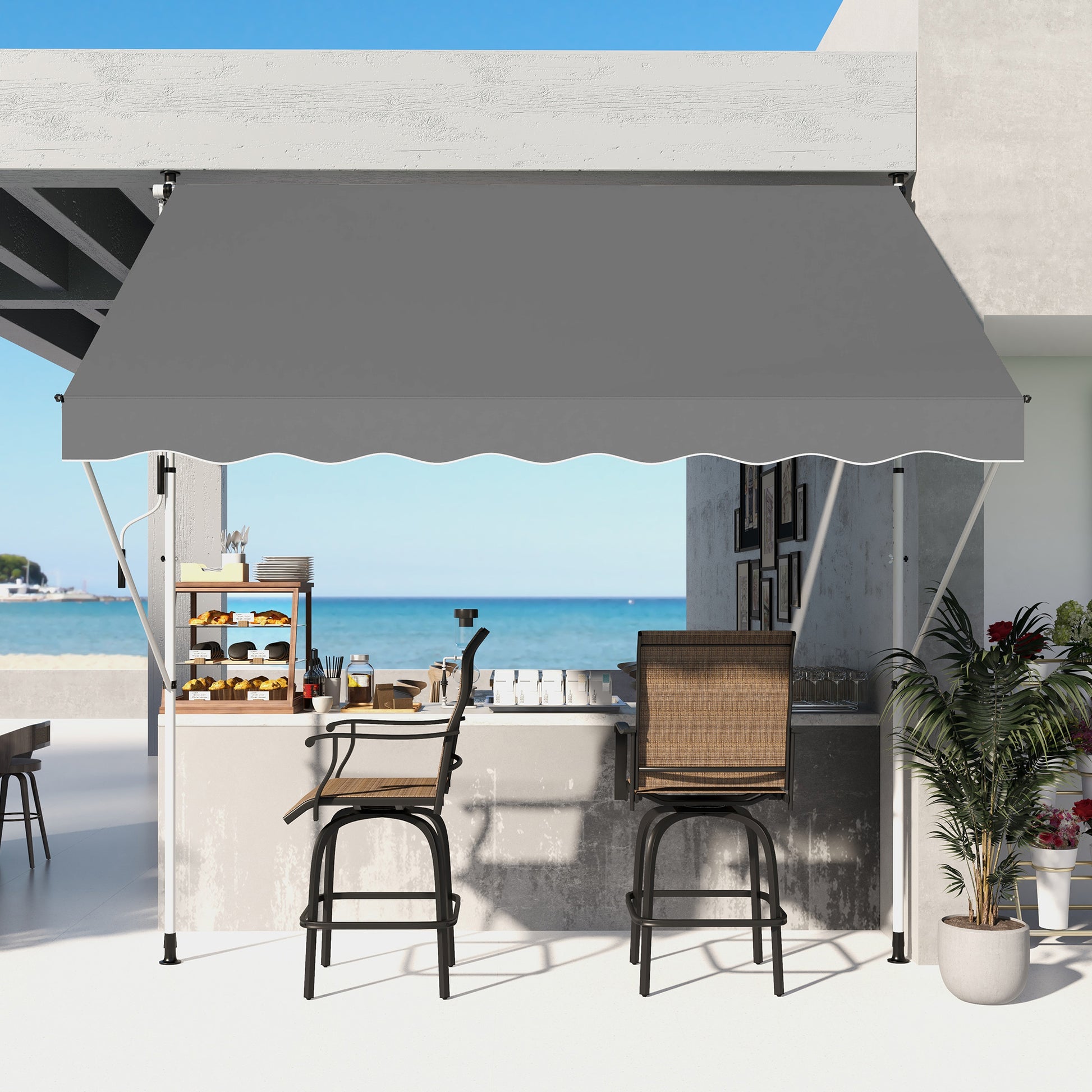 Outsunny Toldo Manual Retráctil 3x1,5 m Toldo Exterior Terraza Enrollable Altura Ajustable con Manivela 170-280 cm Sin Taladro para Balcón Jardín Gris