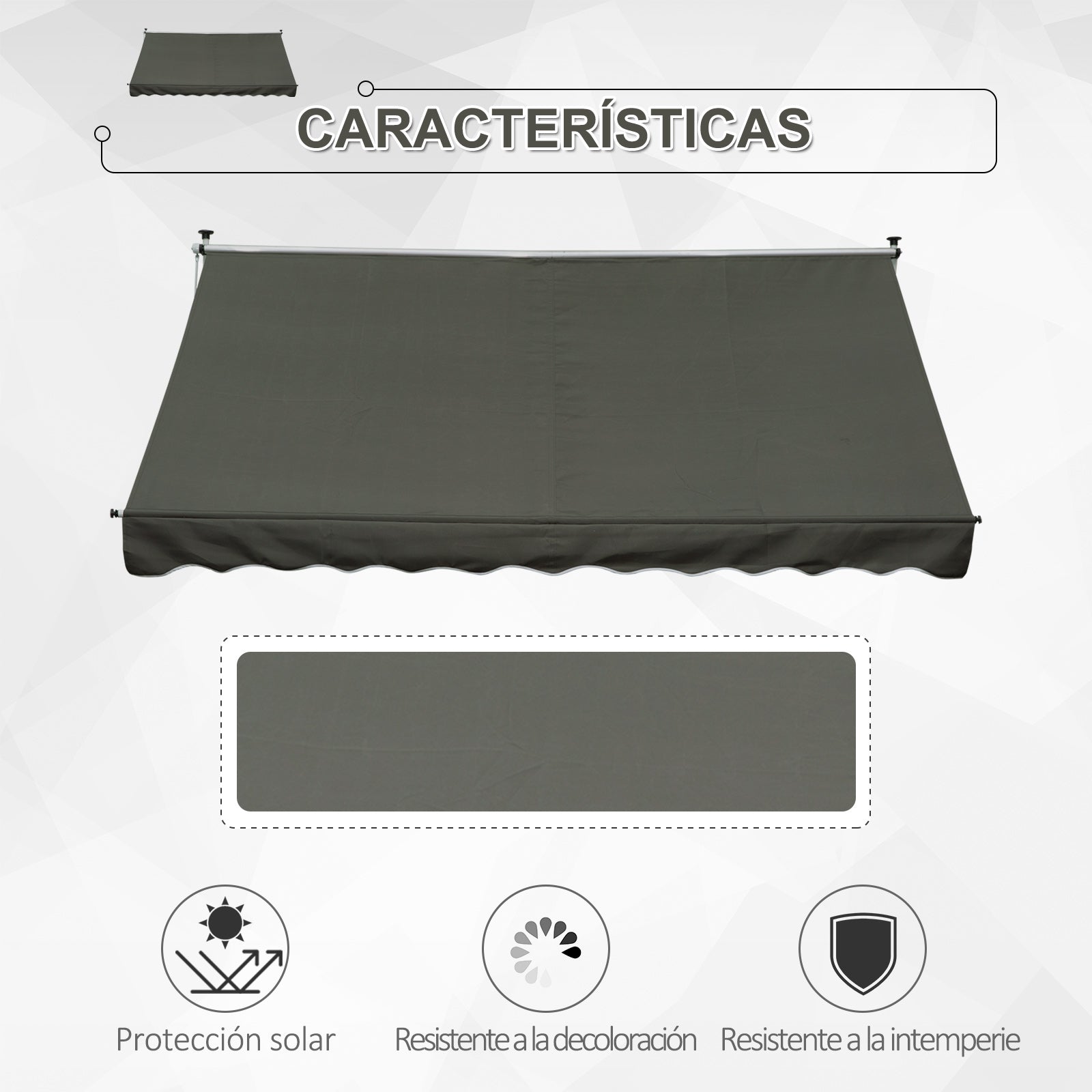 Outsunny Toldo Manual Retráctil 3x1,5 m Toldo Exterior Terraza Enrollable Altura Ajustable con Manivela 170-280 cm Sin Taladro para Balcón Jardín Gris
