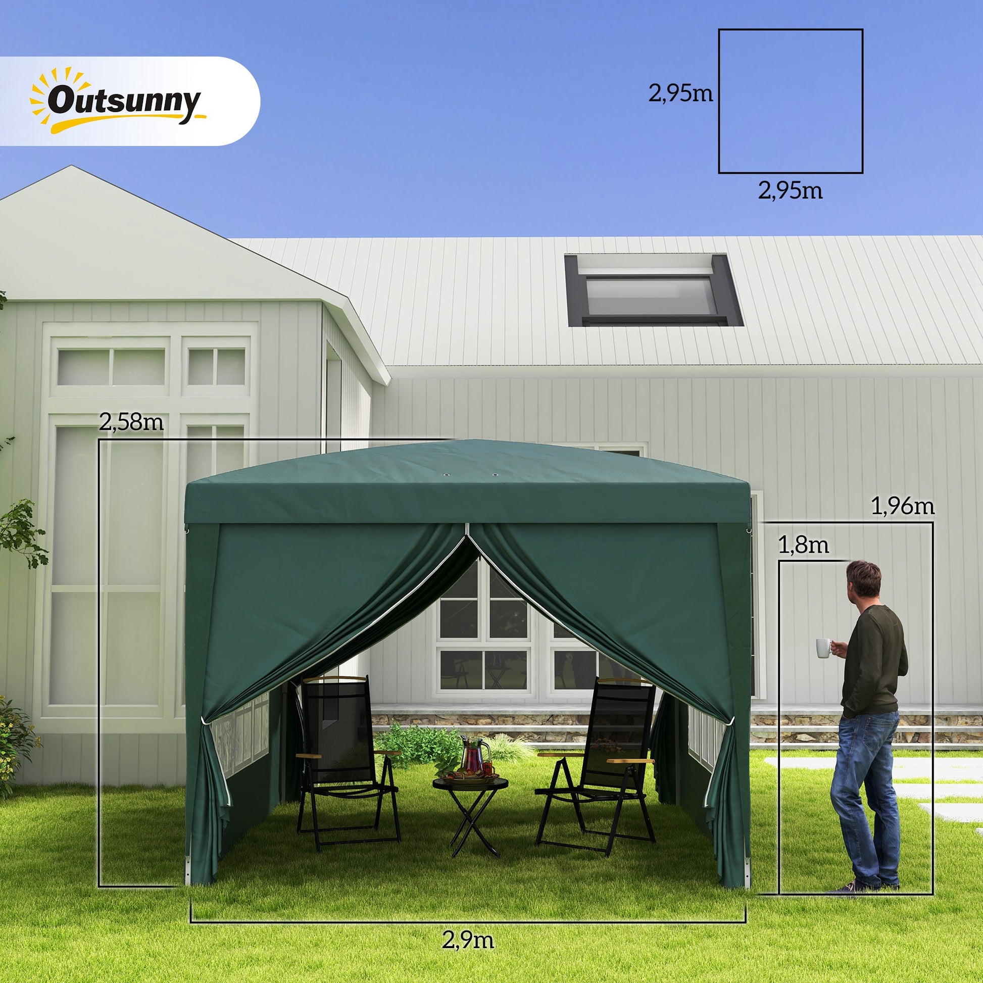 Outsunny Carpa Plegable Pop-up Gazebo 3x3 m Cenador Plegable con 4 Paredes Laterales Anti-UV y Bolsa de Transporte para Camping Fiestas Verde