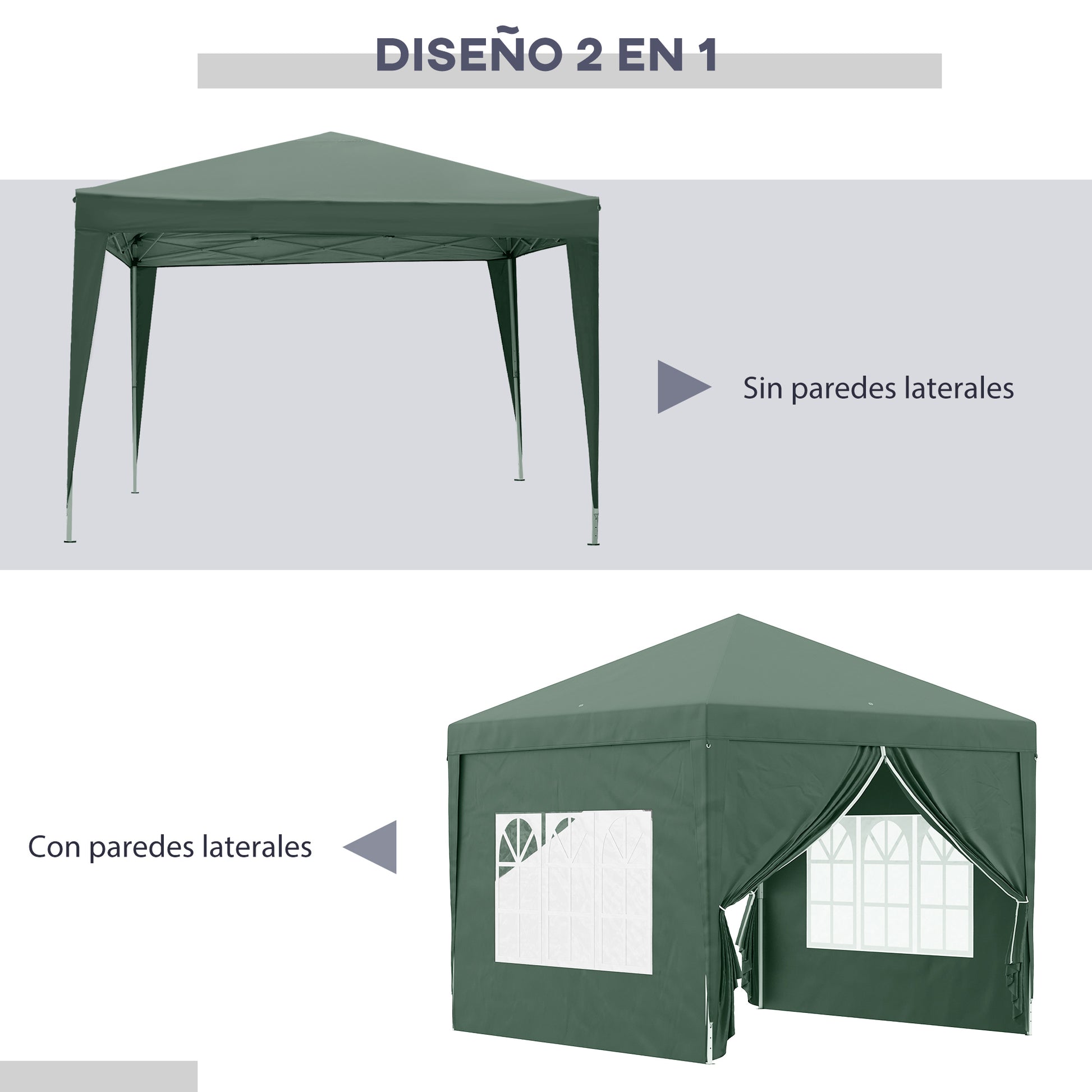 Outsunny Carpa Plegable Pop-up Gazebo 3x3 m Cenador Plegable con 4 Paredes Laterales Anti-UV y Bolsa de Transporte para Camping Fiestas Verde