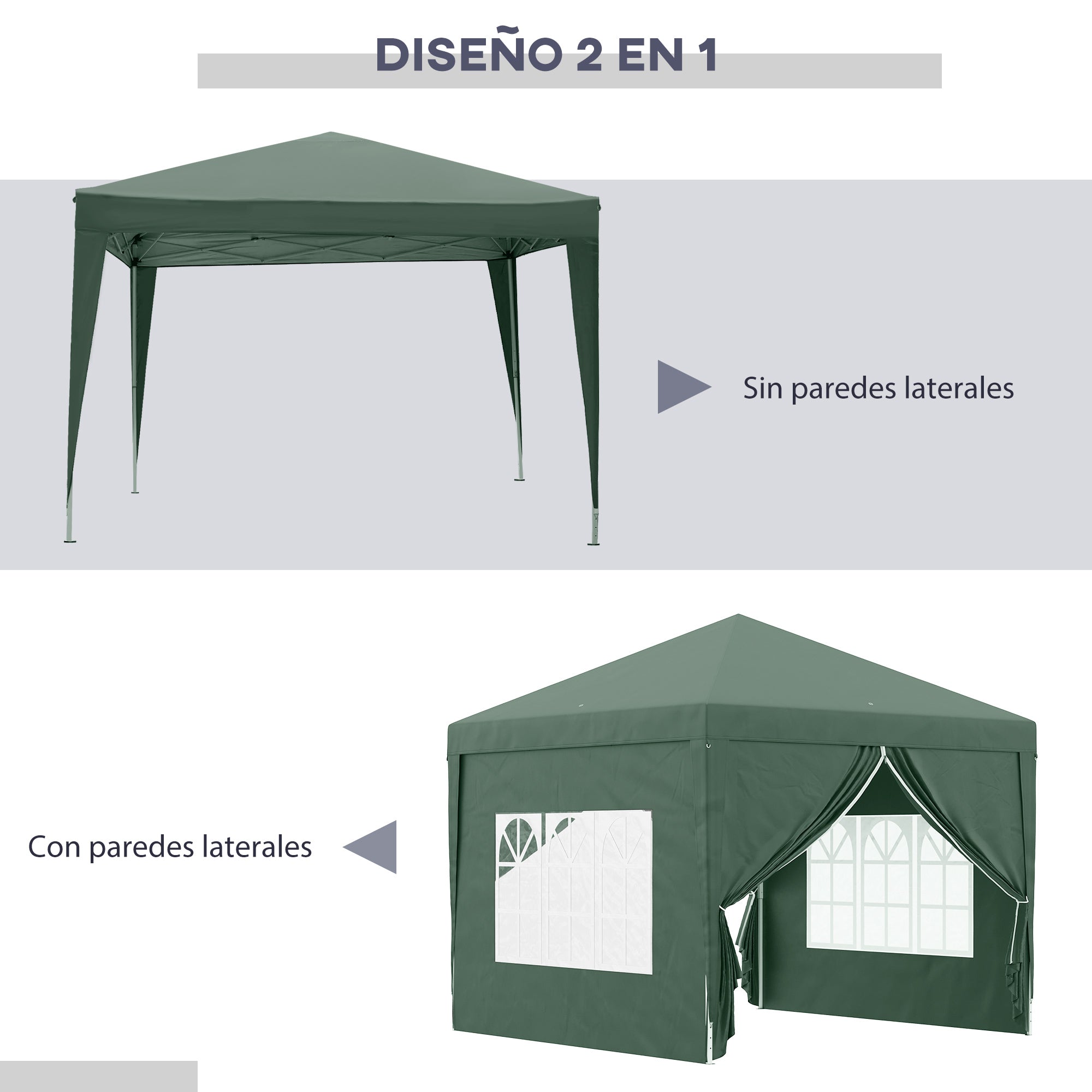 Outsunny Carpa Plegable Pop-up Gazebo 3x3 m Cenador Plegable con 4 Paredes Laterales Anti-UV y Bolsa de Transporte para Camping Fiestas Verde