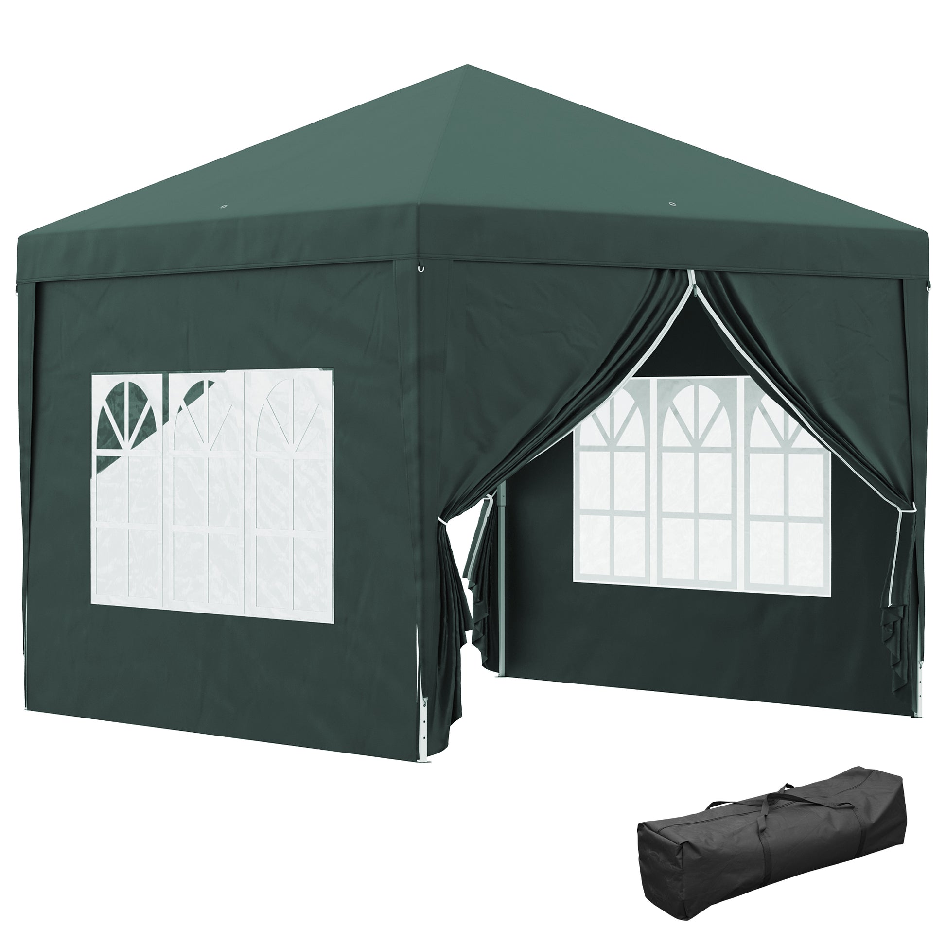 Outsunny Carpa Plegable Pop-up Gazebo 3x3 m Cenador Plegable con 4 Paredes Laterales Anti-UV y Bolsa de Transporte para Camping Fiestas Verde