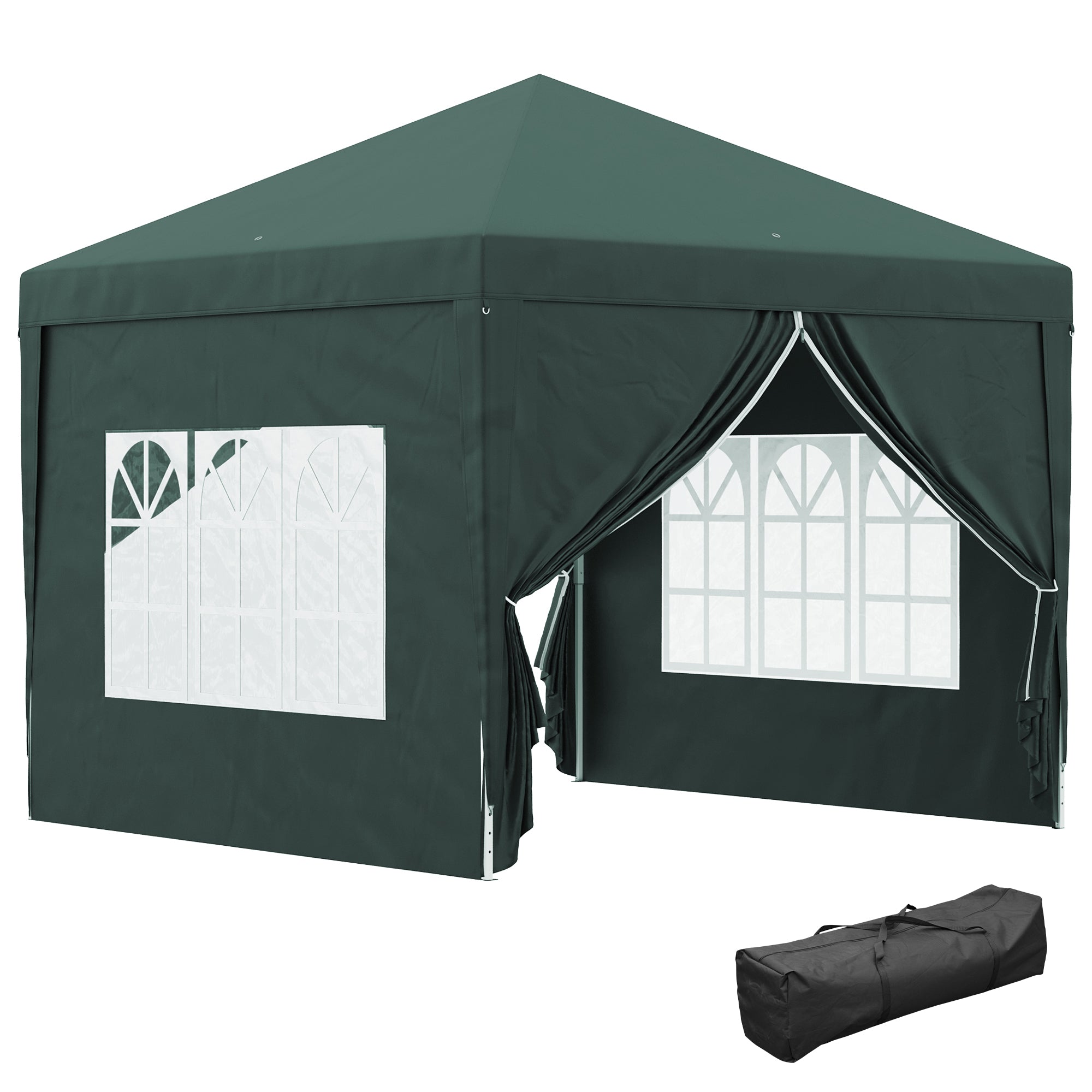 Outsunny Carpa Plegable Pop-up Gazebo 3x3 m Cenador Plegable con 4 Paredes Laterales Anti-UV y Bolsa de Transporte para Camping Fiestas Verde