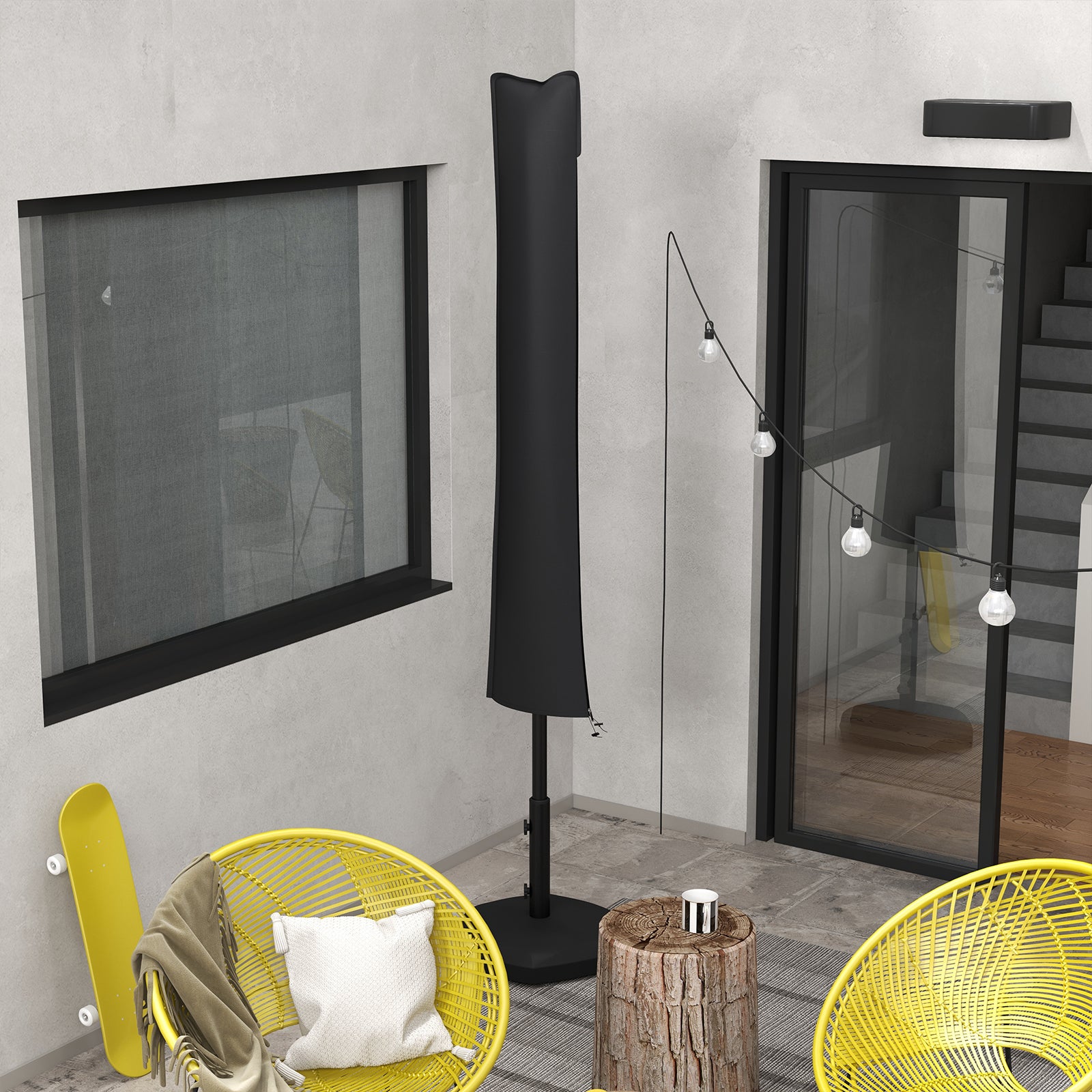 Outsunny Funda para Sombrilla de Jardín Funda para Parasol Impermeable Tela Oxford 420D Cubierta de Parasol con Cremallera para Jardín Exterior 178x25/35 cm Negro