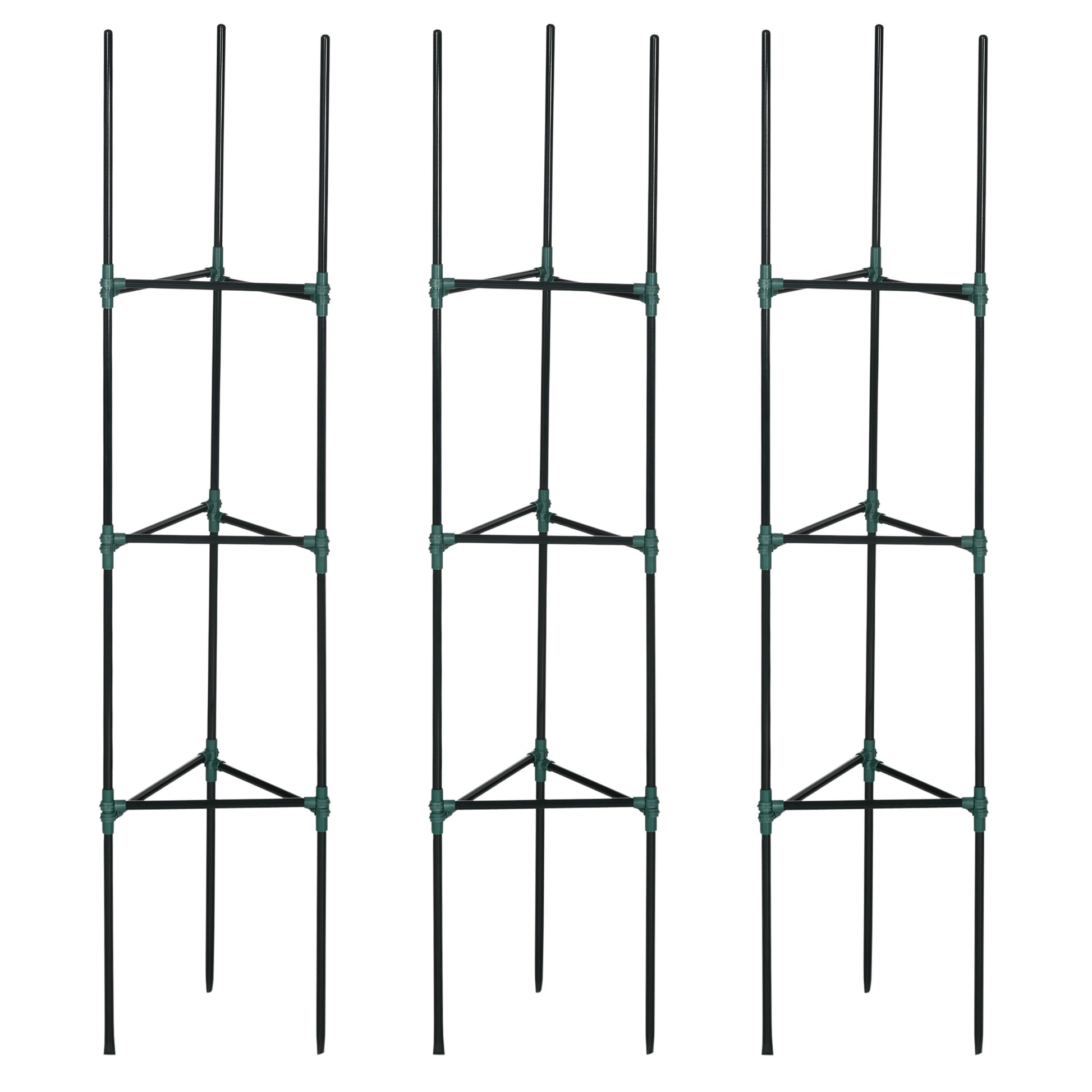 Outsunny Juego de 3 Enrejados de Jardín Soportes para Plantas Trepadoras con Marco de Acero para Frutas Verduras Flores Decoración Exterior Patio Terraza 38x38x182 cm Verde