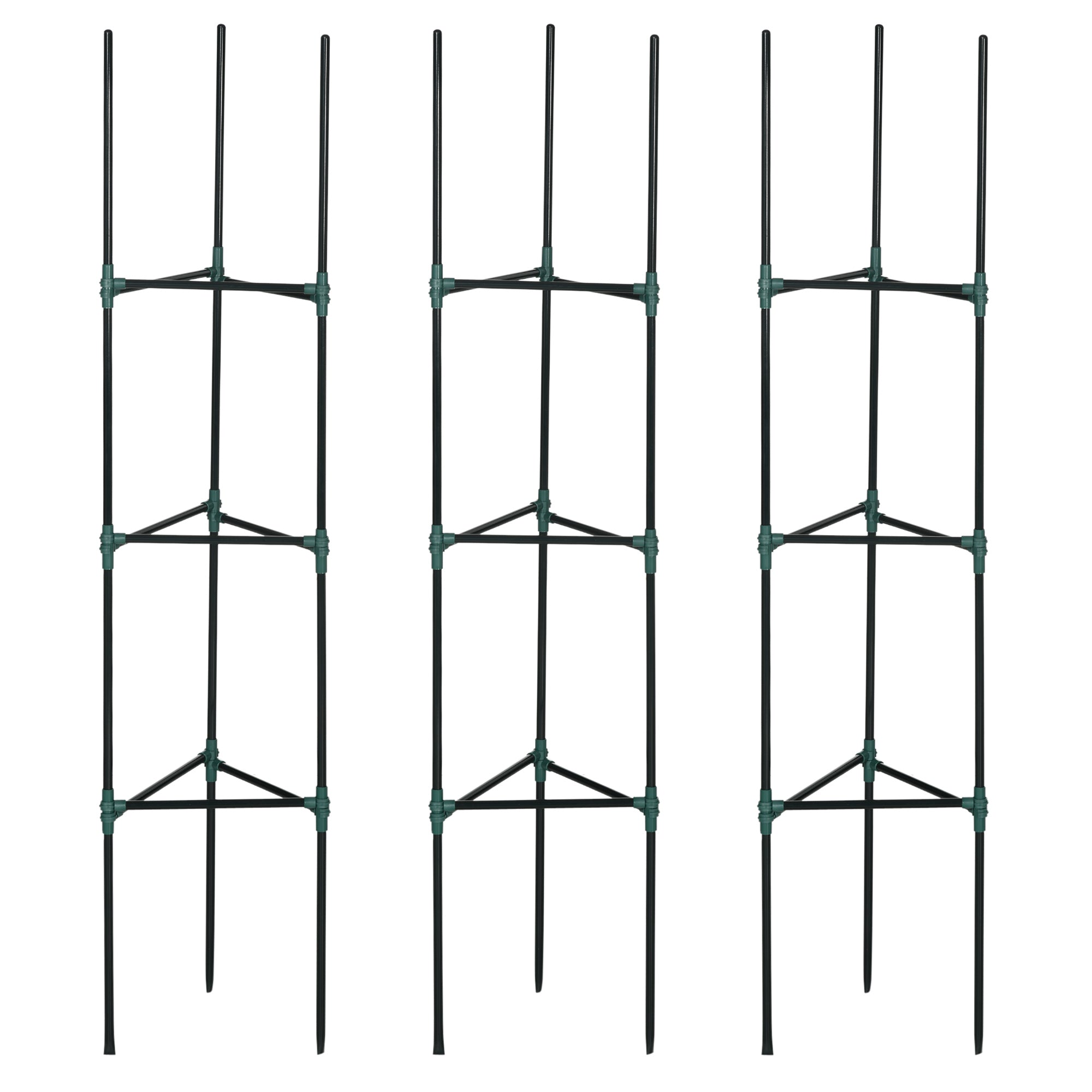 Outsunny Juego de 3 Enrejados de Jardín Soportes para Plantas Trepadoras con Marco de Acero para Frutas Verduras Flores Decoración Exterior Patio Terraza 38x38x182 cm Verde