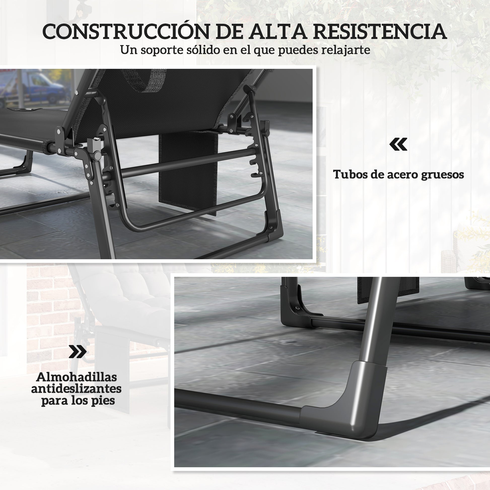 Outsunny Set de 2 Tumbonas Jardín Exterior, Tumbonas Plegables con Cojines, Respaldo Reclinable 5 Posiciones, Asiento Extra Ancho de Textilene, Bolsillo Lateral y Reposacabezas para Playa, Gris Oscuro