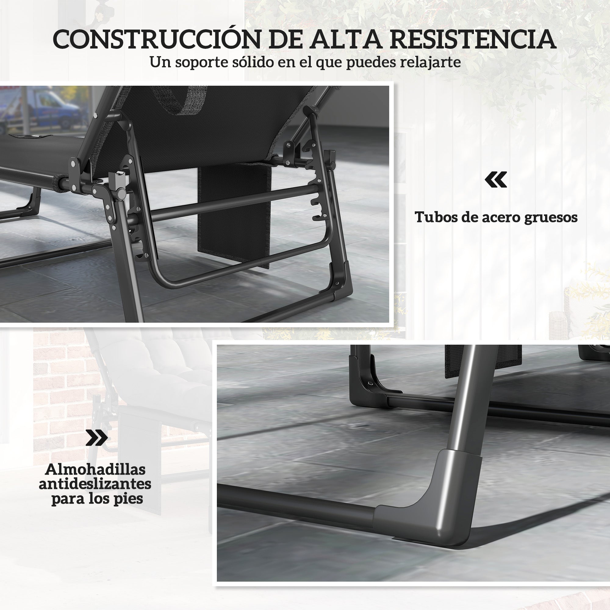 Outsunny Set de 2 Tumbonas Jardín Exterior, Tumbonas Plegables con Cojines, Respaldo Reclinable 5 Posiciones, Asiento Extra Ancho de Textilene, Bolsillo Lateral y Reposacabezas para Playa, Gris Oscuro