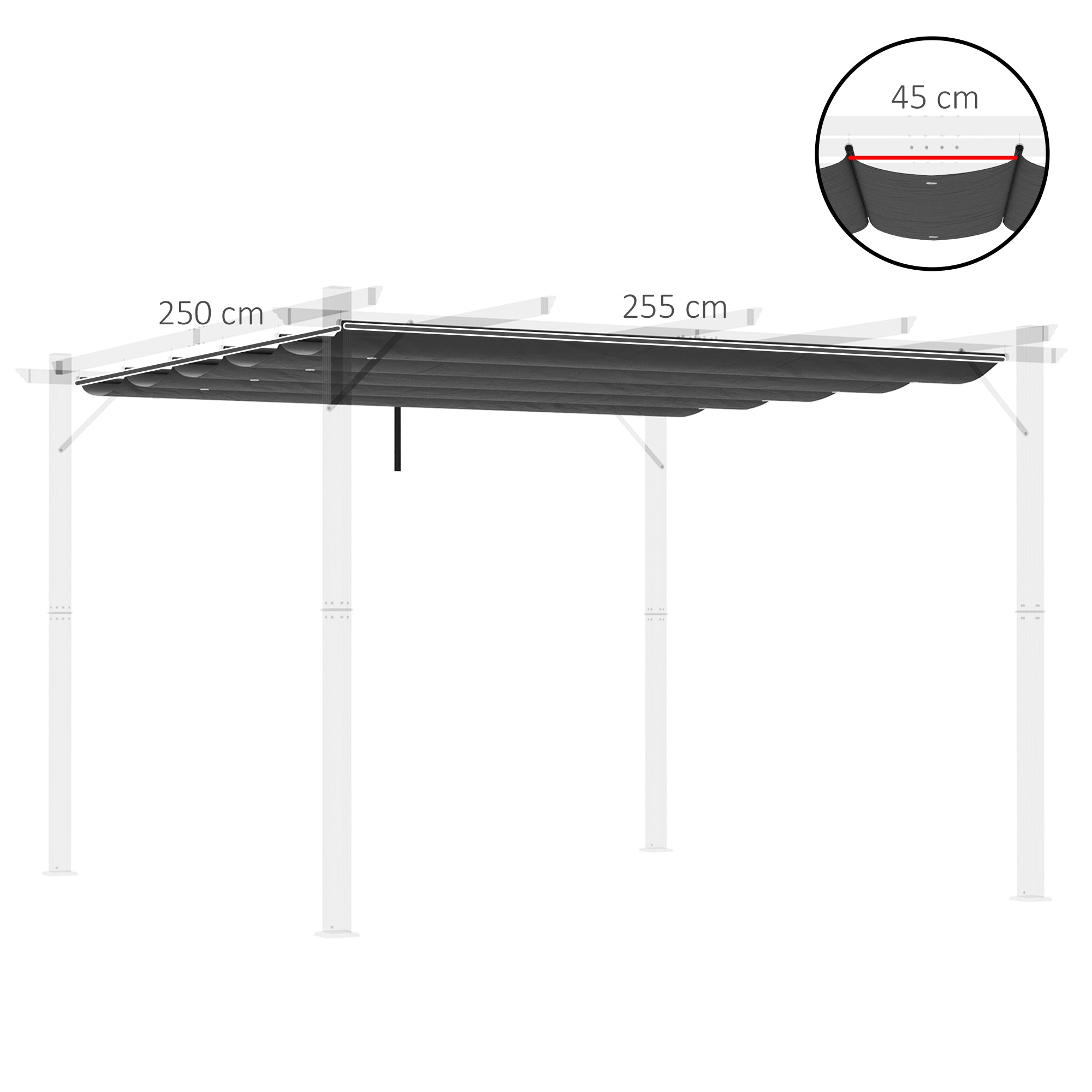 Outsunny Techo de Pérgola 2,5x2,55 m Techo de Repuesto Retráctil para Sombrilla Toldo de Tela para Cenador Jardín con 10 Orificios de Drenaje Gris Oscuro
