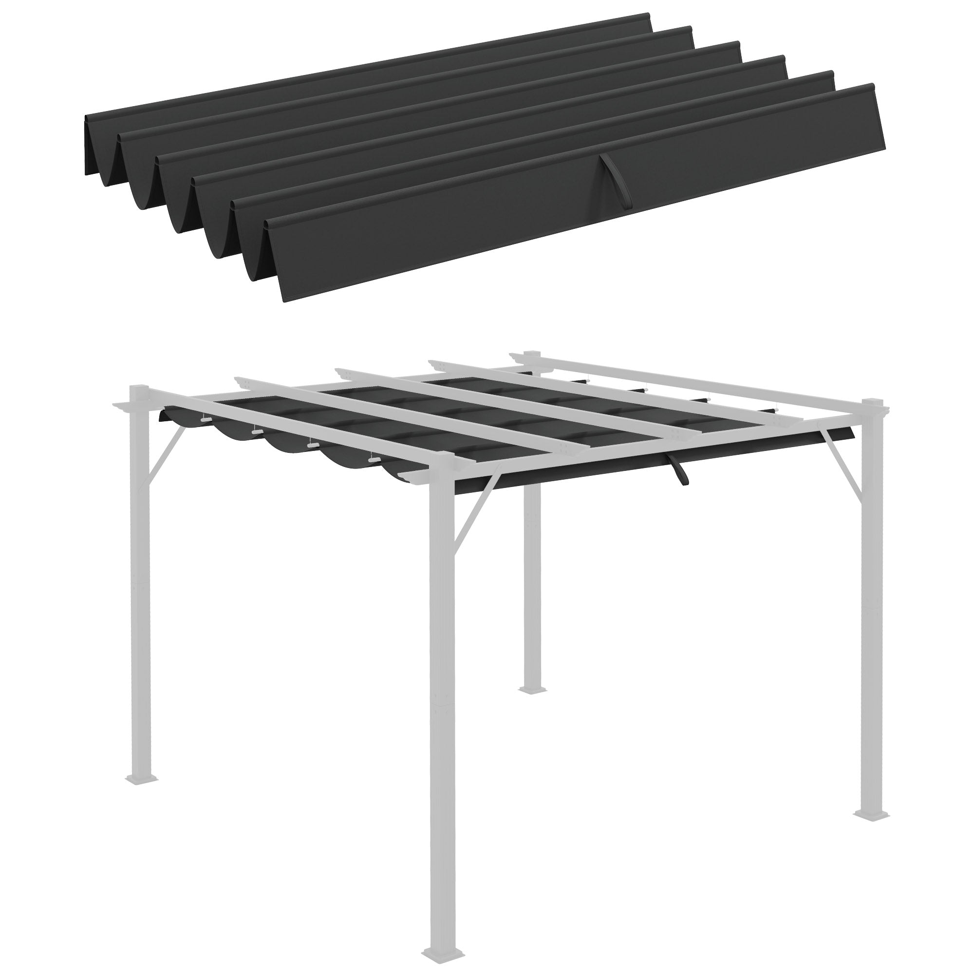 Outsunny Techo de Pérgola 2,5x2,55 m Techo de Repuesto Retráctil para Sombrilla Toldo de Tela para Cenador Jardín con 10 Orificios de Drenaje Gris Oscuro