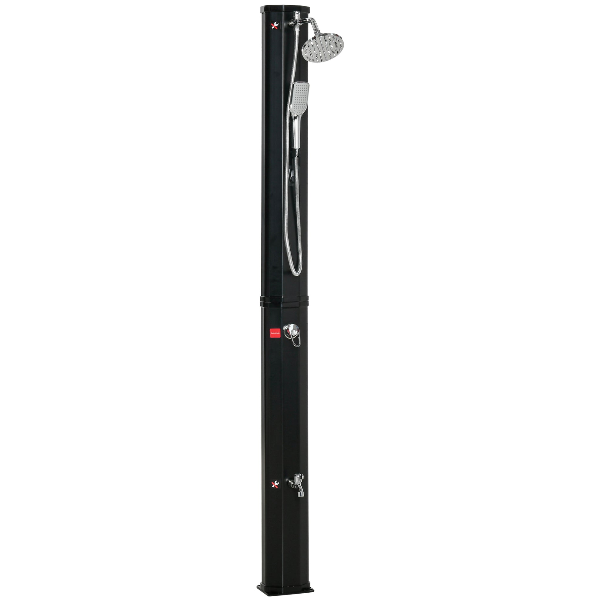 Outsunny Ducha Solar de Exterior 35 L Ducha de Jardín con 2 Cabezales de Ducha Grifo y Agua Caliente 0-55℃ para Piscina Patio Playa 17,5x14,5x216 cm Negro