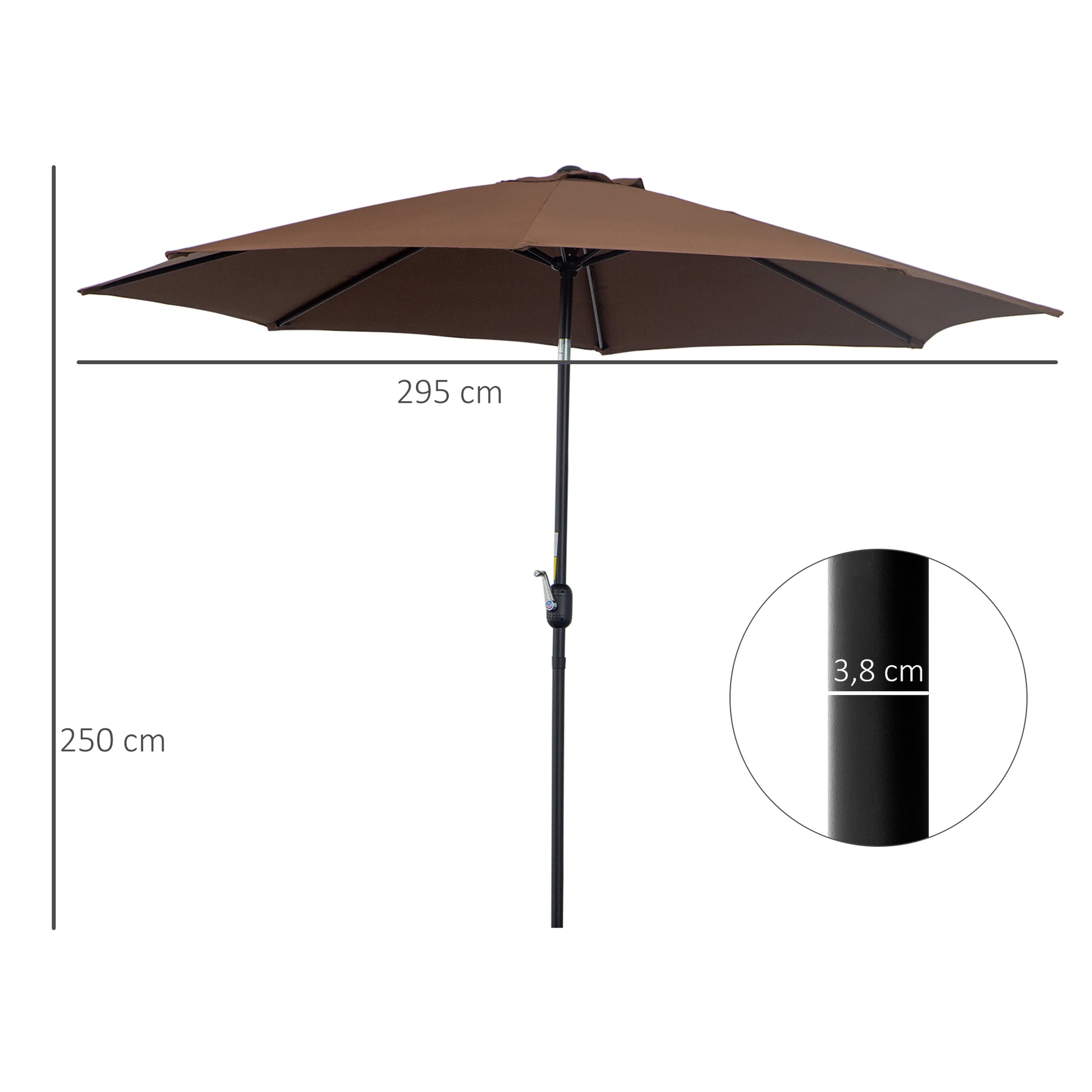 Outsunny Sombrilla de Jardín Ø295x250 cm con Manivela Parasol Exterior con Mecanismo de Inclinación y Poste Desmontable de Metal para Terraza Piscina Patio Café