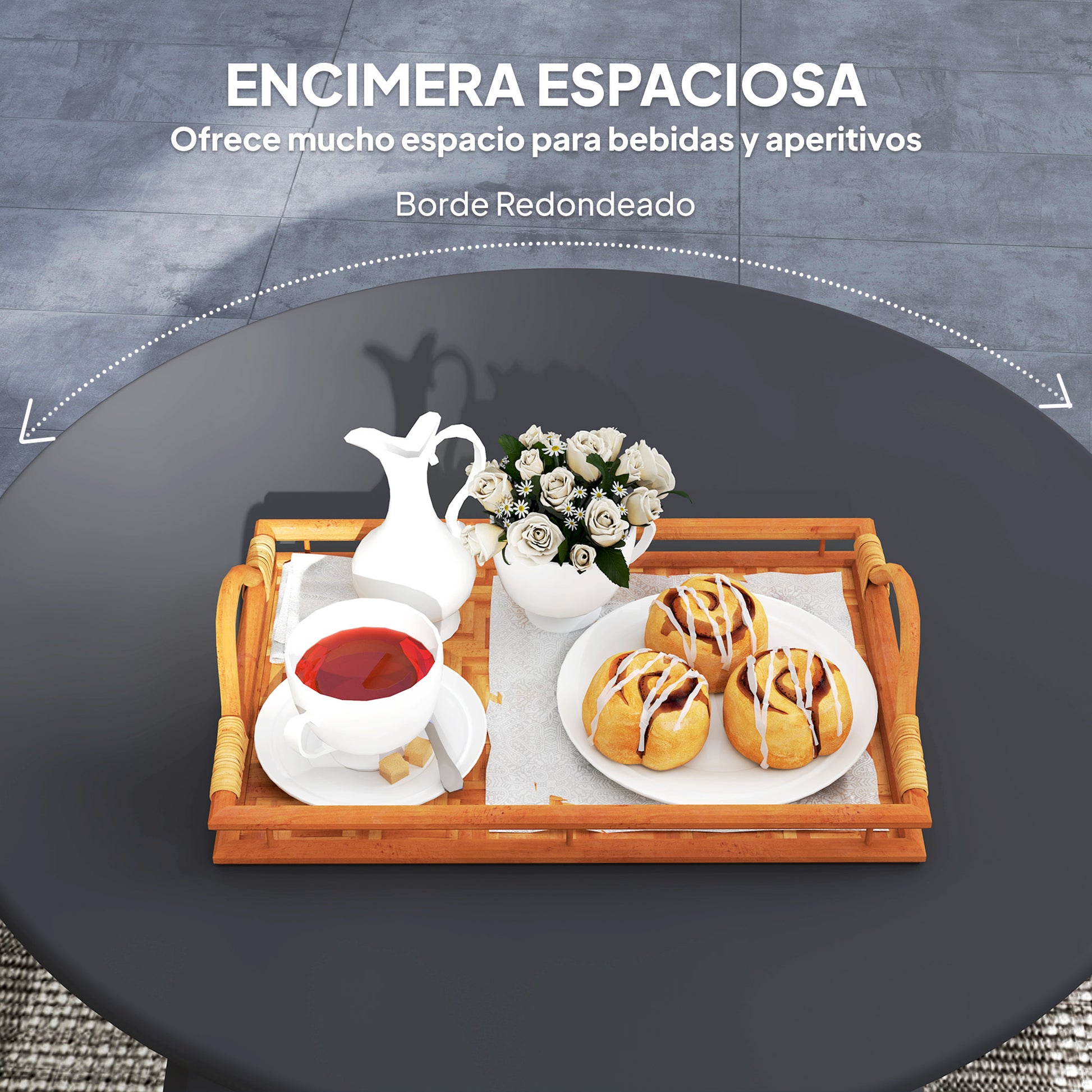 Outsunny Mesa de Centro de Jardín Redonda de Metal Mesa Auxiliar con Bordes Redondeados Patas Antideslizantes Mesa de Café para Patio Balcón Salón Negro
