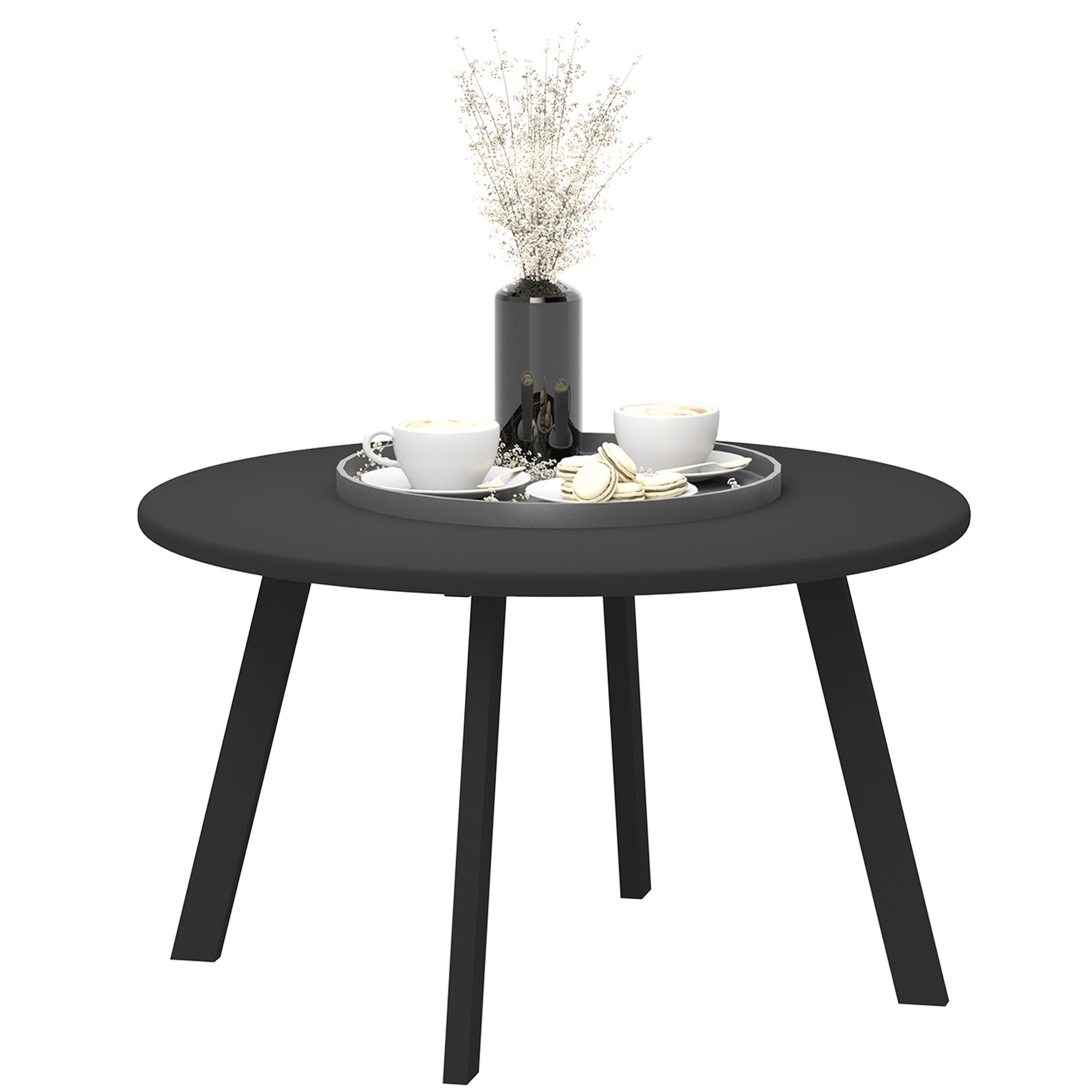 Outsunny Mesa de Centro de Jardín Redonda de Metal Mesa Auxiliar con Bordes Redondeados Patas Antideslizantes Mesa de Café para Patio Balcón Salón Negro