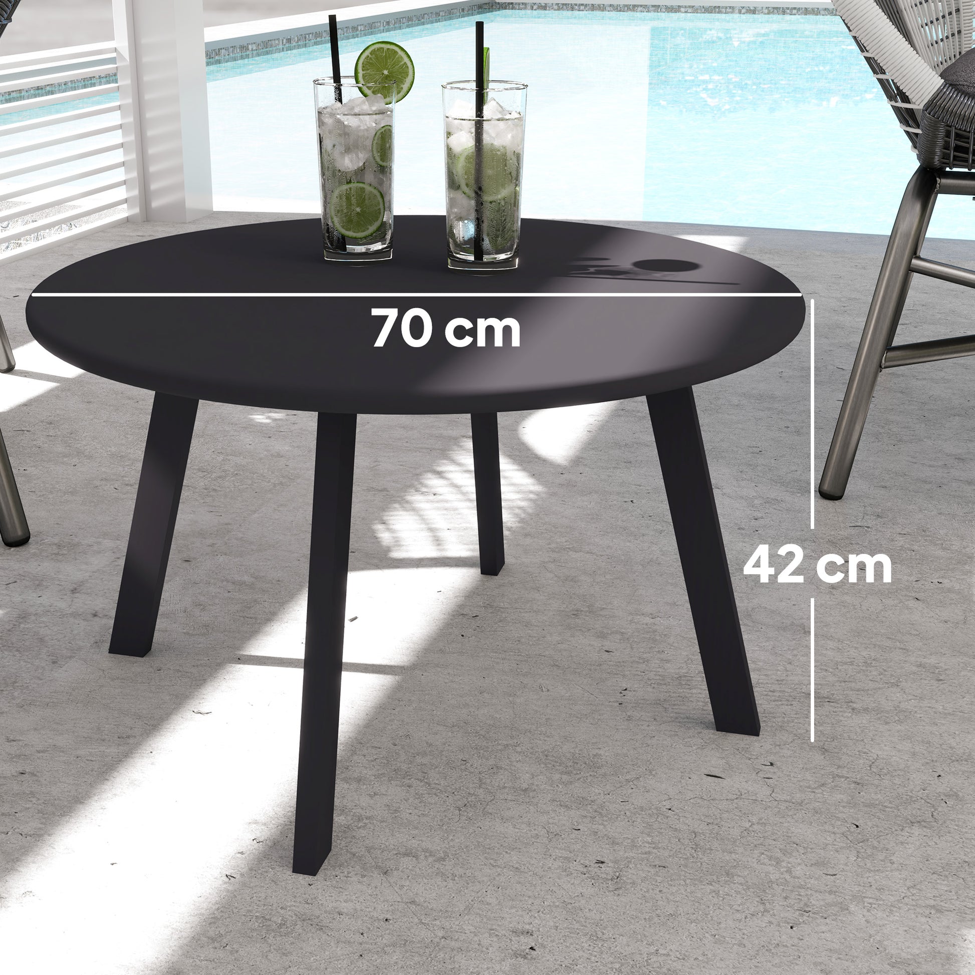 Outsunny Mesa de Centro de Jardín Redonda de Metal Mesa Auxiliar con Bordes Redondeados Patas Antideslizantes Mesa de Café para Patio Balcón Salón Negro