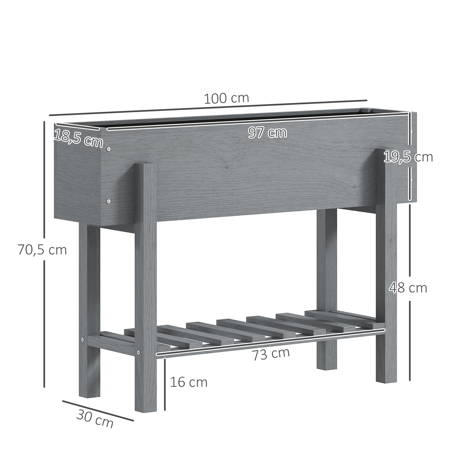 Outsunny Huerto Urbano de Madera Mesa de Cultivo con Estante Jardinera Elevada para Cultivo Flores Vegetales en Jardín Terraza 100x30x70,5 cm Gris