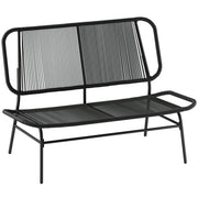 Outsunny Sofá Exterior de Ratán de 2 Plazas, Sofá de Jardín Exterior con Asiento y Respaldo Tejidos de Ratán PE, Estructura de Acero, Carga 240 kg, para Balcón, Porche, Patio, Negro