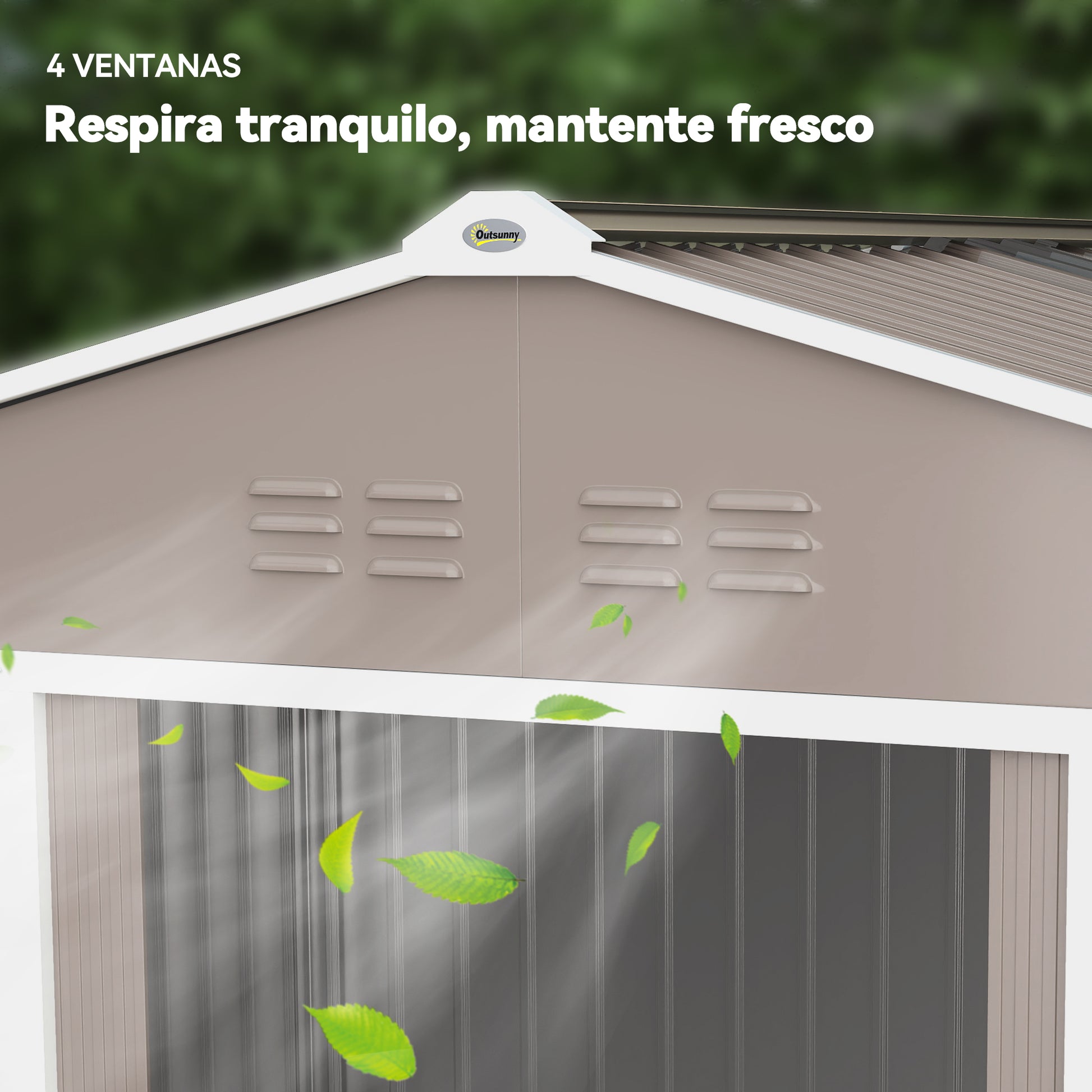 Outsunny Caseta de Jardín Exterior 4,9 m², 277x195x192 cm, Cobertizo de Jardín Exterior Metálico con Claraboya de Fibra de Vidrio, Puerta Corredera, Ventilación y Kit de Fundación, Gris Claro