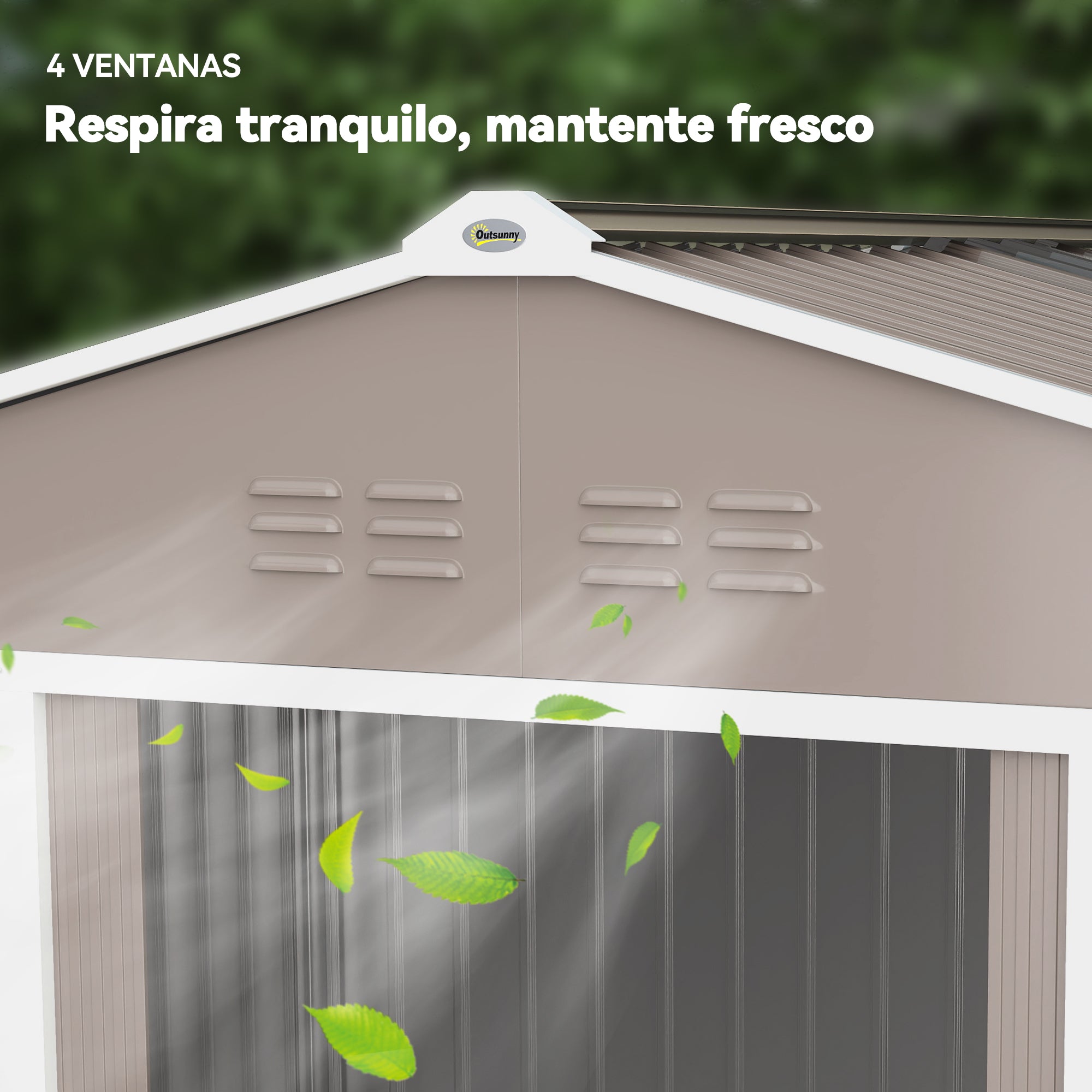 Outsunny Caseta de Jardín Exterior 4,9 m², 277x195x192 cm, Cobertizo de Jardín Exterior Metálico con Claraboya de Fibra de Vidrio, Puerta Corredera, Ventilación y Kit de Fundación, Gris Claro