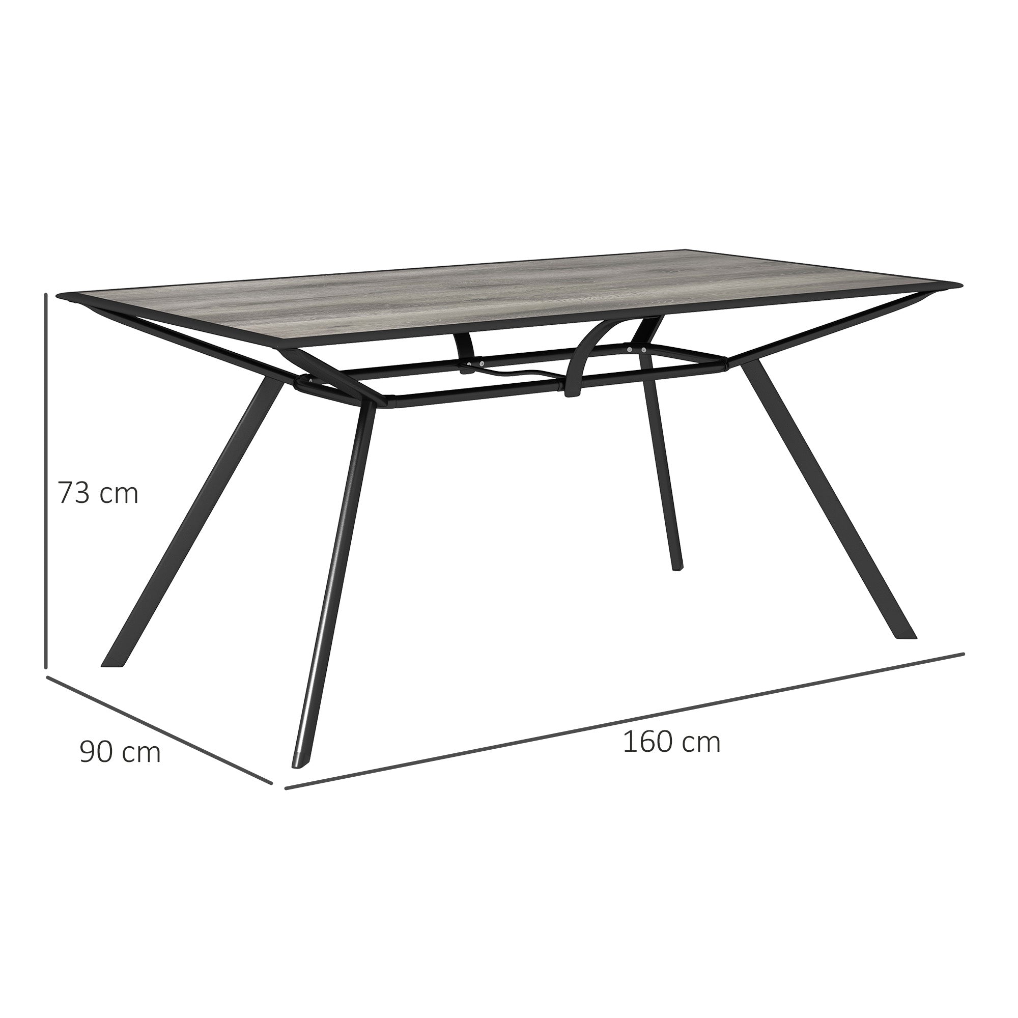 Outsunny Mesa de Jardín Exterior Mesa de Comedor Exterior con Encimera Imitación Madera y Estructura de Acero Carga 70 kg Mesa Rectangular para 6 Personas para Patio Terraza Gris