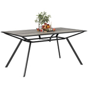 Outsunny Mesa de Jardín Exterior Mesa de Comedor Exterior con Encimera Imitación Madera y Estructura de Acero Carga 70 kg Mesa Rectangular para 6 Personas para Patio Terraza Gris