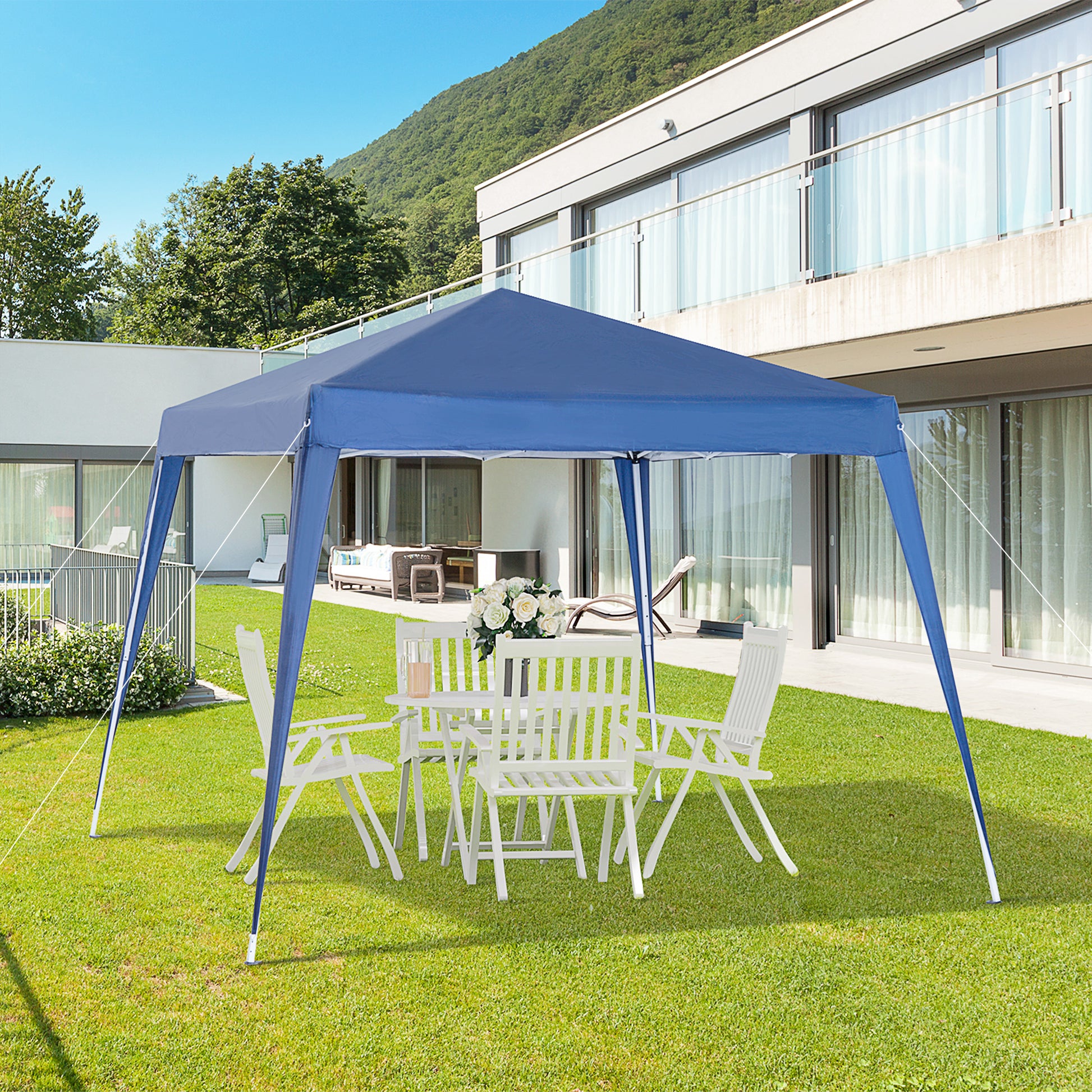 Outsunny Carpa Plegable 2,4x2,4m Cenador de Jardín Impermeable Diseño Pop Up de Acero y Cubierta de Tela Oxford Gazebo para Exterior Azul